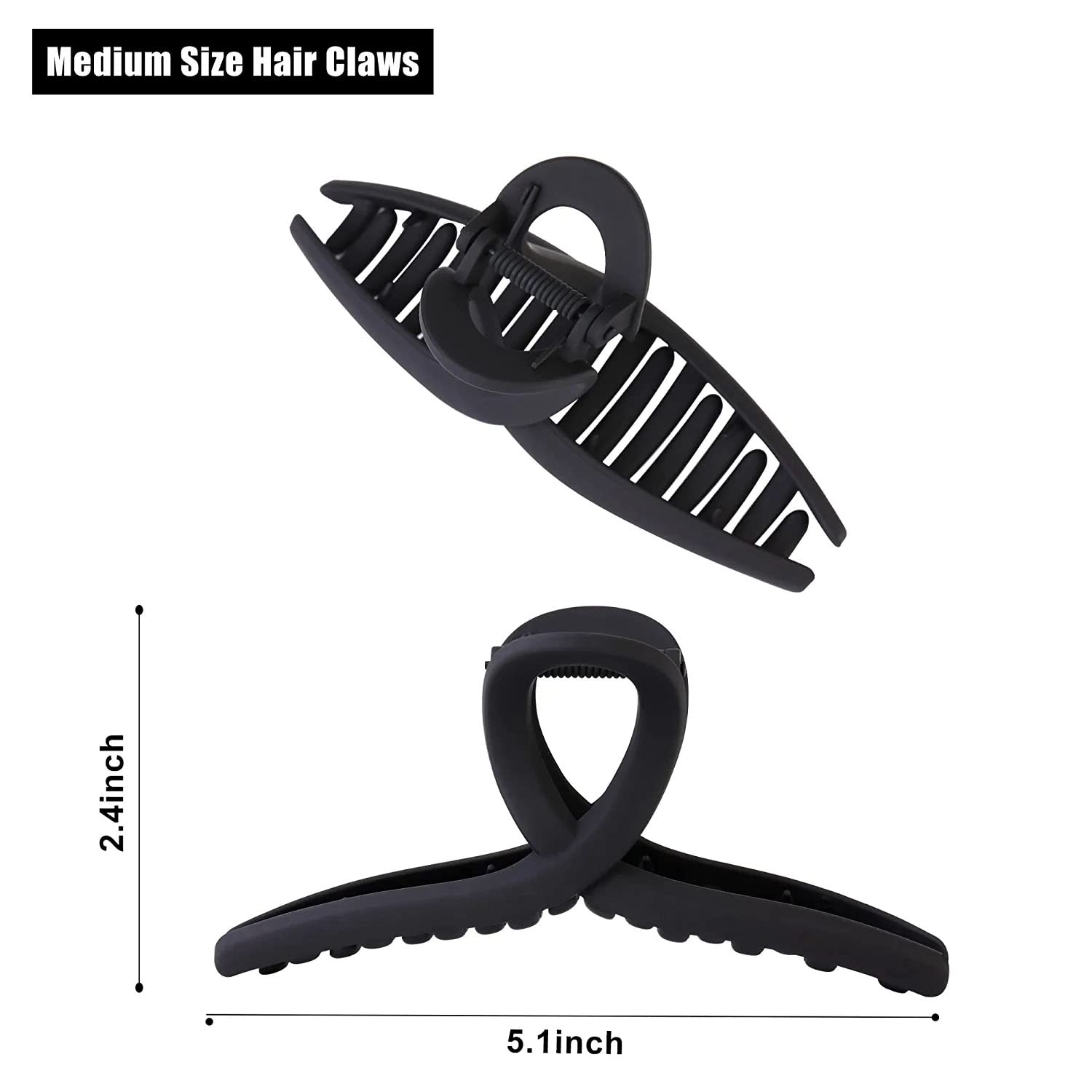 Kidzoo Large Claw Hair Clip - High Elasticity Banana Clip, Anti-Slip Butterfly Hair Clip for Women - Thin, Thick & Curly Hair - Big Matte Claw Clip (Black) | Perfect for Work, Gym, Travel & Everyday Hairstyles