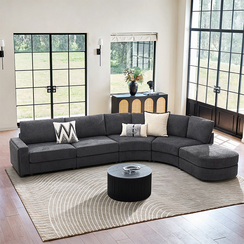 Aeris Modern Curved Sectional Sofa Set - L-Shaped Couch with Ottoman for Living Room, Lounge & Entertainment Spaces | Contemporary Fabric Upholstery, Comfortable Seating for Family & Guests