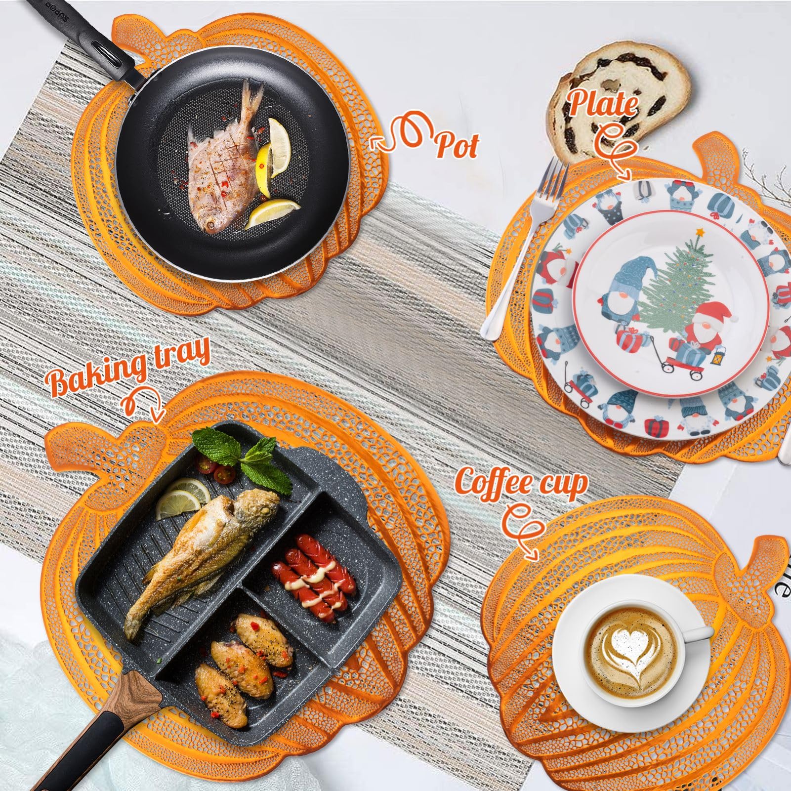 Premium Pumpkin Placemats Set of 6 - Fall Harvest Table Mats with Heat-Resistant Design for Thanksgiving, Halloween, Party & Wedding Decor - Perfect for Seasonal Dining, Holiday Gatherings & Festive Home Decor