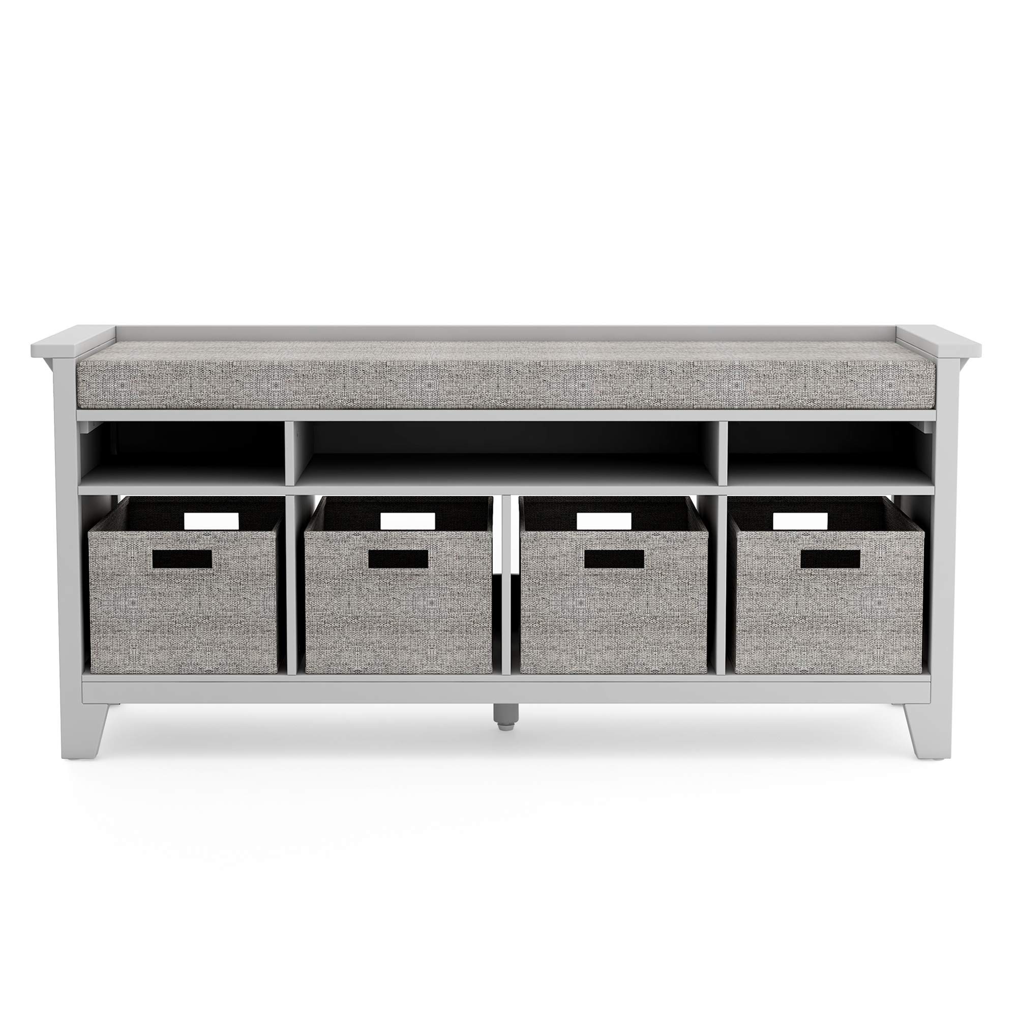Martha Stewart Kids' Storage Bench in Gray - Wooden Toy Organizer & Book Shelf with Built-in Cushion & Fabric Bins - Perfect for Playroom, Bedroom & Nursery Organization