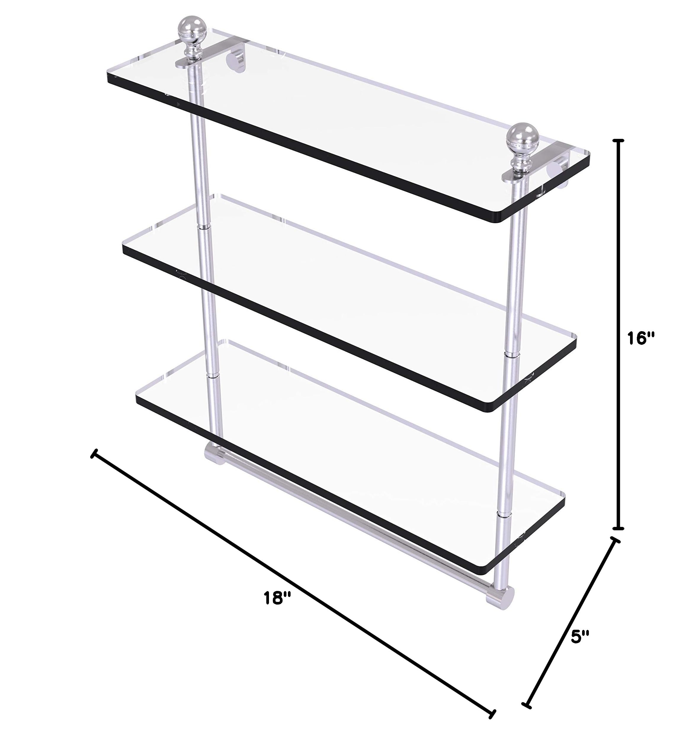 Allied Brass MA-5/16TB Mambo Collection 16 Inch Triple Tiered Integrated Towel Bar with Glass Shelf in Satin Chrome - Perfect for Bathroom Organization & Modern Home Decor