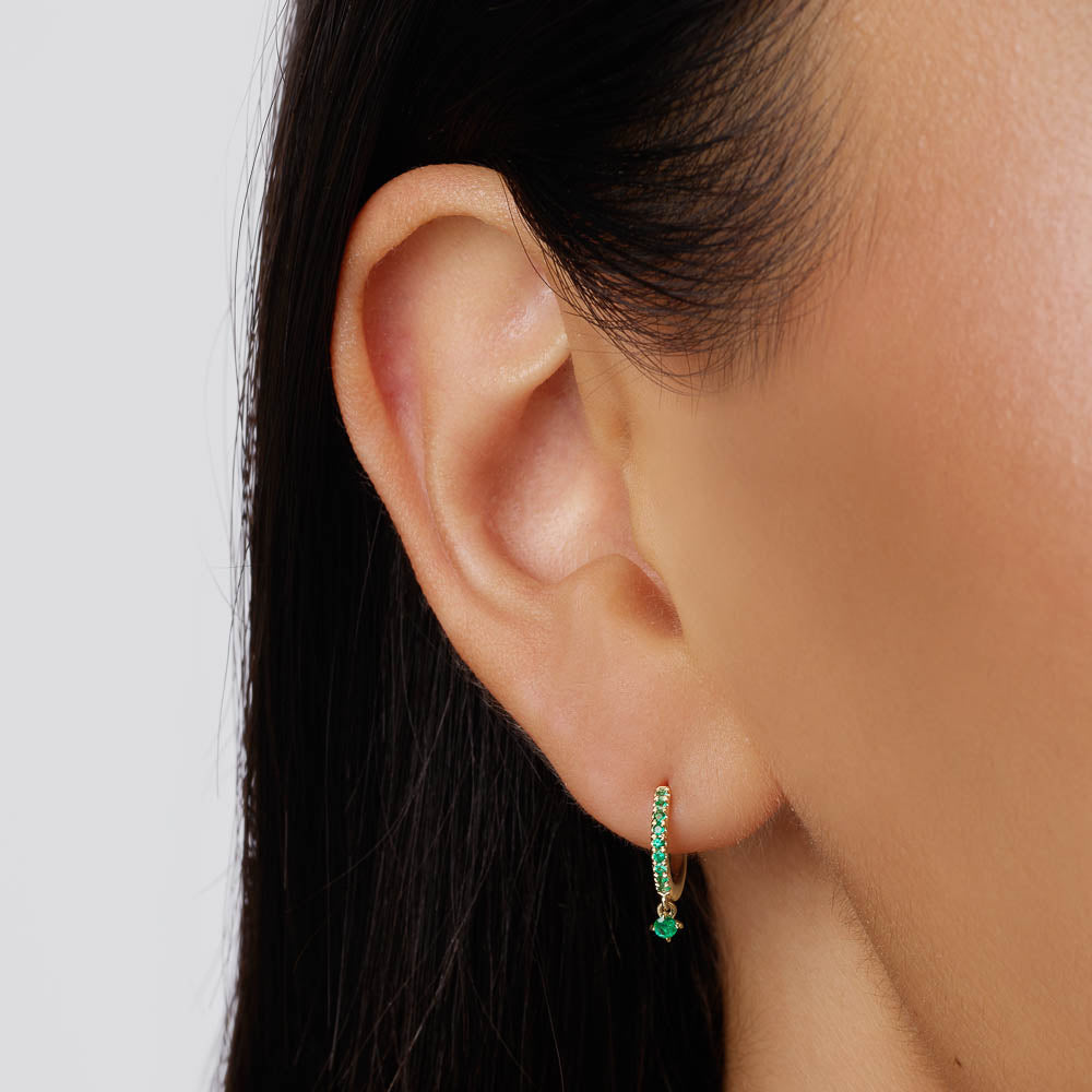 10K Gold Emerald Drop Single Huggie Earrings – Dainty & Elegant Jewelry for Everyday Wear, Parties & Special Occasions