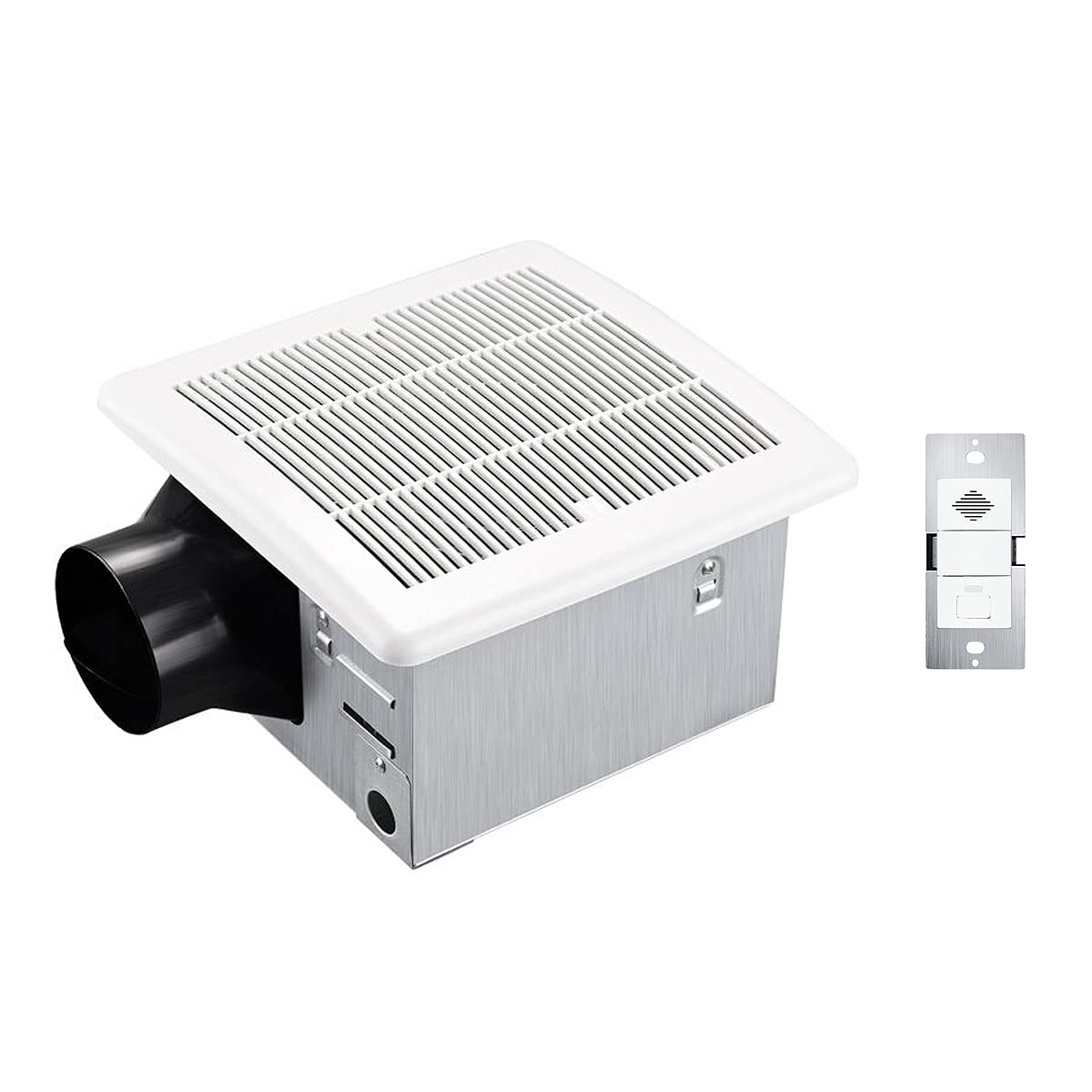 Tech Drive Ultra Quiet 110 CFM Bathroom Exhaust Fan with Humidity Sensor & Timer - 1.2 Sone In-Wall Ventilation Fan for Home, White | Perfect for Bathrooms, Kitchens & Laundry Rooms