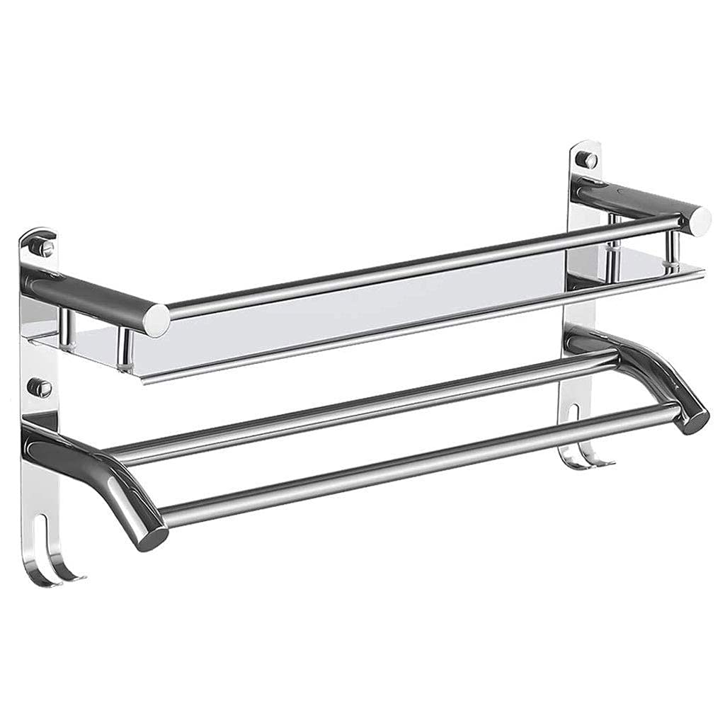 Premium 304 Stainless Steel Wall Mounted Towel Rack with Storage Shelf & Hooks - 40CM/60CM Bathroom Towel Holder for Hotel, Kitchen & Home Use - Space-Saving Drying Solution for Hand Towels, Robes & Utensils