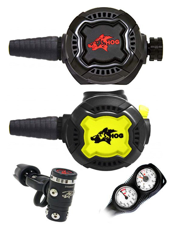 HOG D3 DIN or Yoke Regulator with Zenith Smoke and Octo - Includes Free Termo Gauge for Scuba Diving & Professional Underwater Exploration