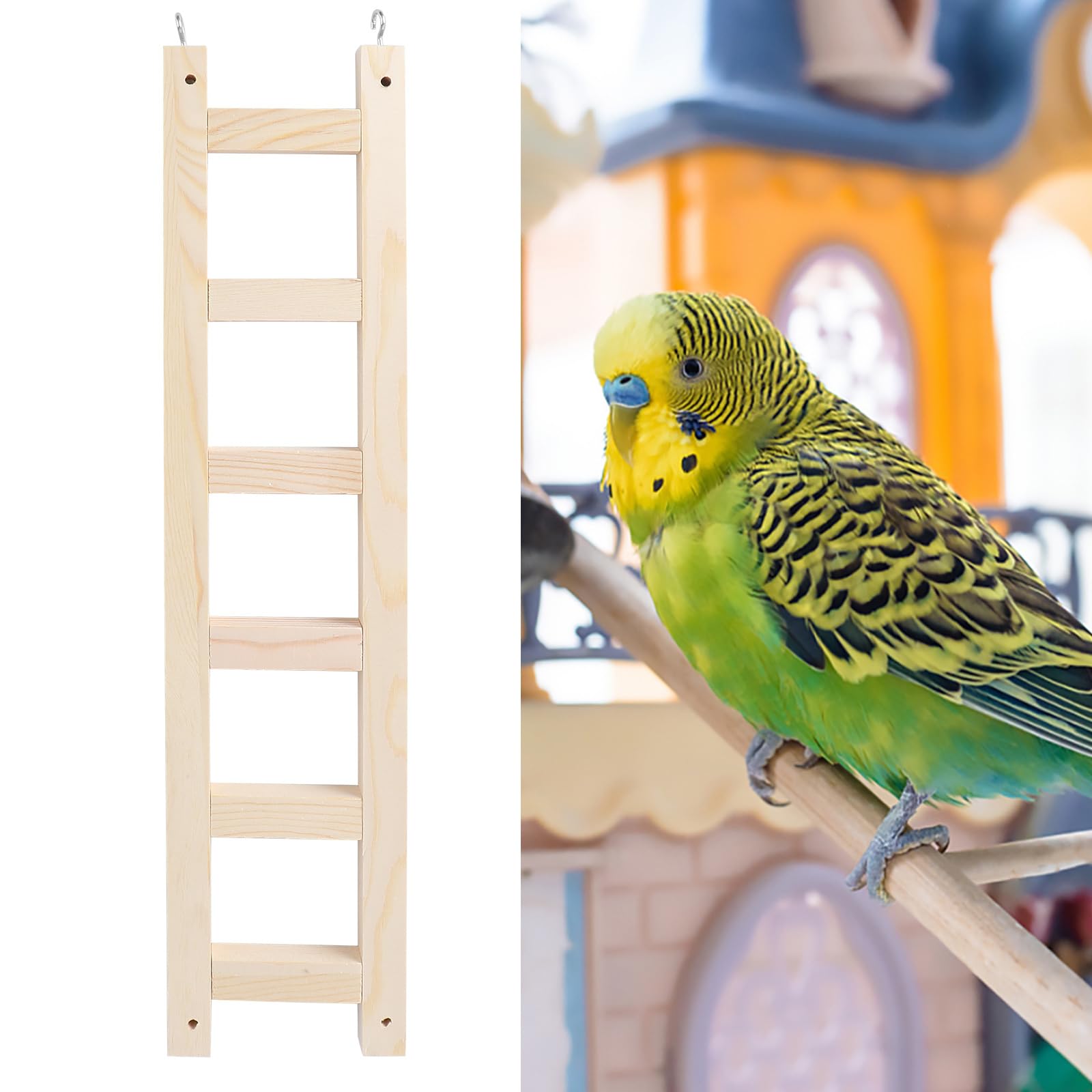 FRCOLOR Wooden Bird Cage Ladder - Parrot Climbing Bridge, Grind Stick & Swing for Small Birds - Hamster Accessories - Perfect for Parrot Play, Exercise & Cage Enrichment