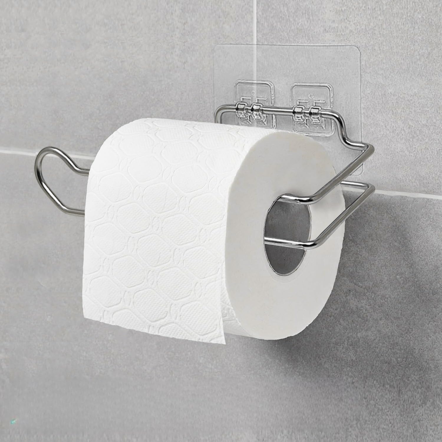 Stickzy 1PC Small Stainless Steel Self-Adhesive Toilet Paper Holder - No Drill Bathroom & Kitchen Towel Roll Hanger - Space Saving Storage Rack for Tissue, Paper Towels (Perfect for Apartments, RVs, Dorms)