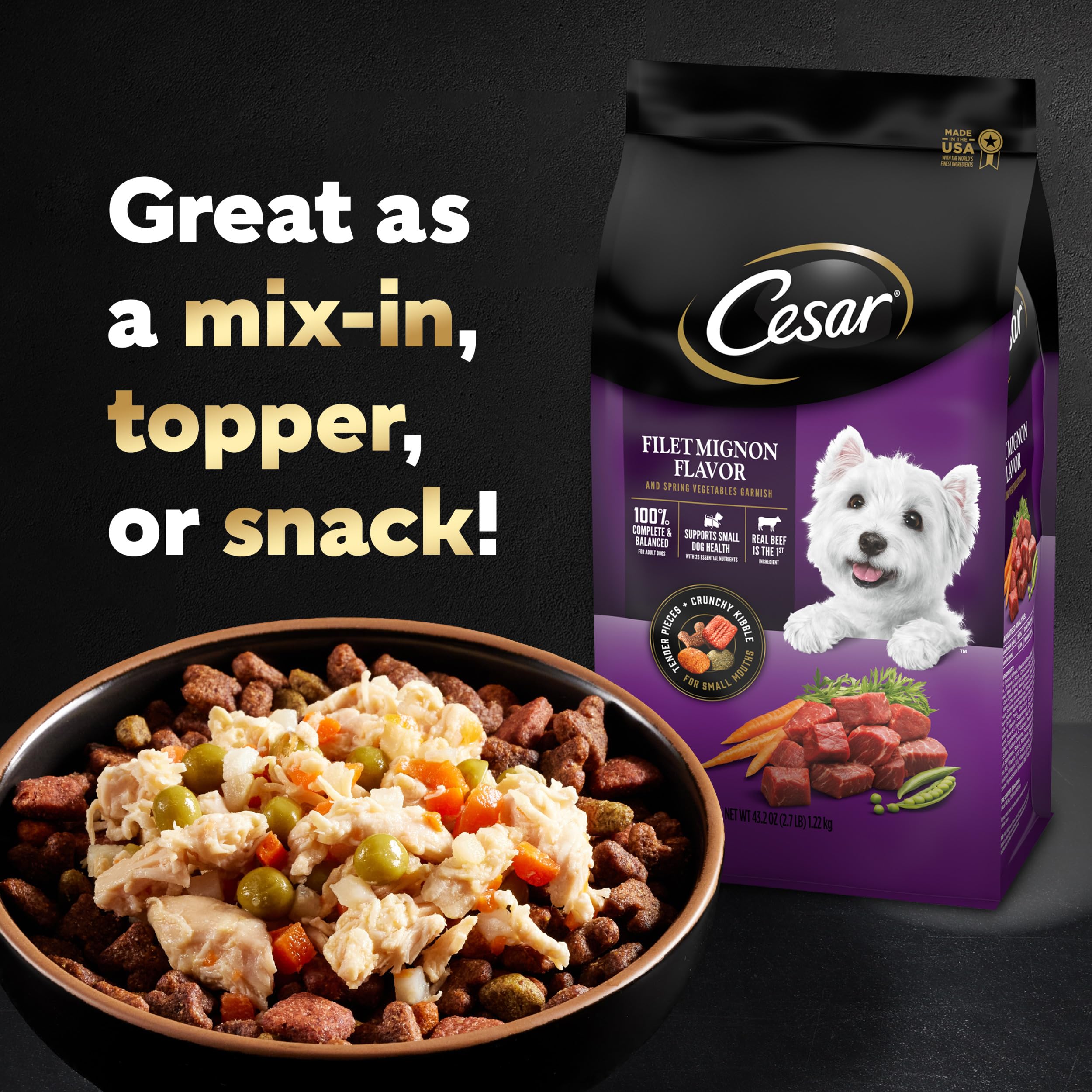 Premium Cesar Simply Crafted Wet Dog Food Topper Variety Pack - Chicken & Beef Flavors with Vegetables - Grain-Free, Natural Ingredients - 8 Trays (Pack of 2) - Perfect for Picky Eaters & Meal Enhancement