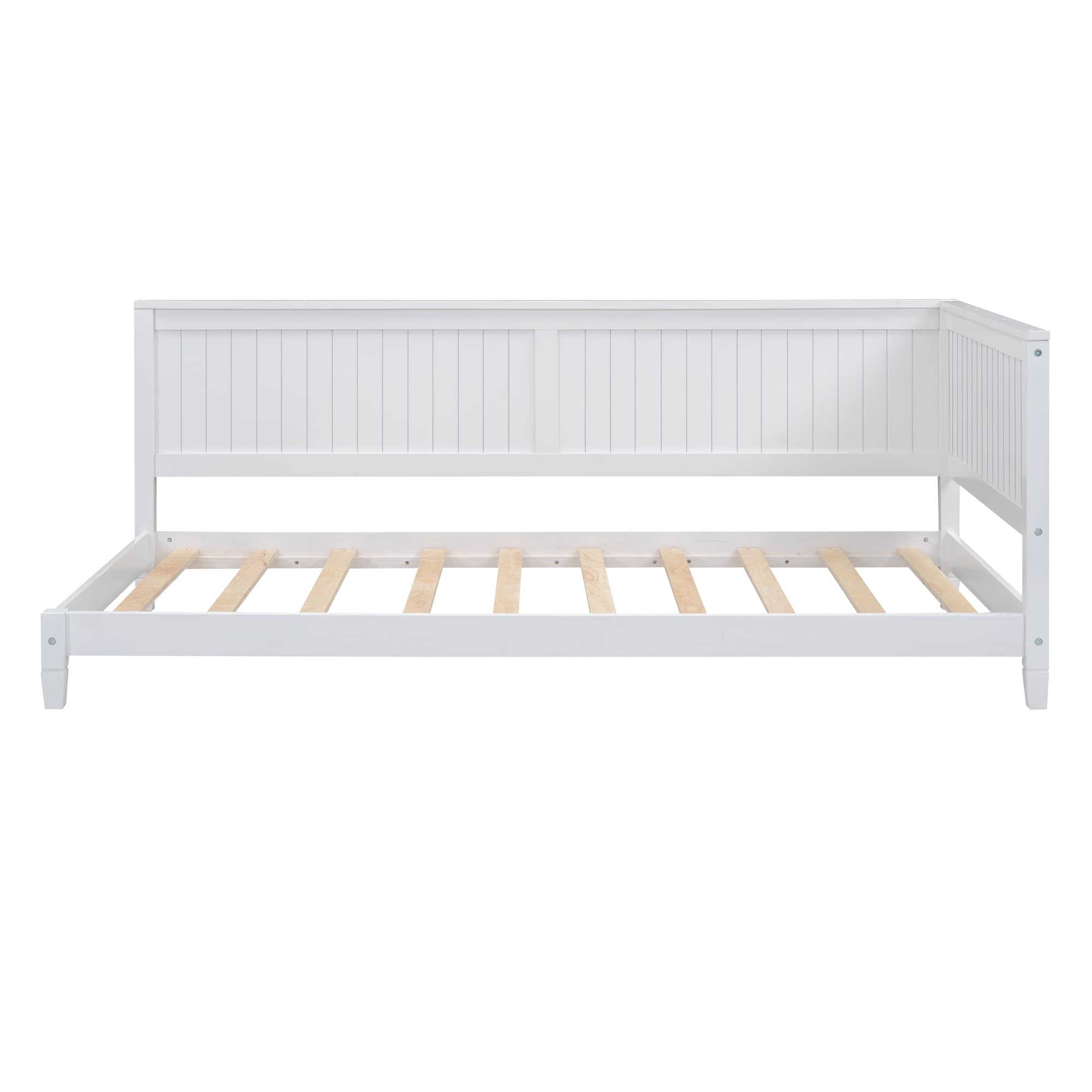 Twin Daybed Frame with Backrest - White Wood Sofa Bed for Kids & Teens - Living Room & Bedroom Use