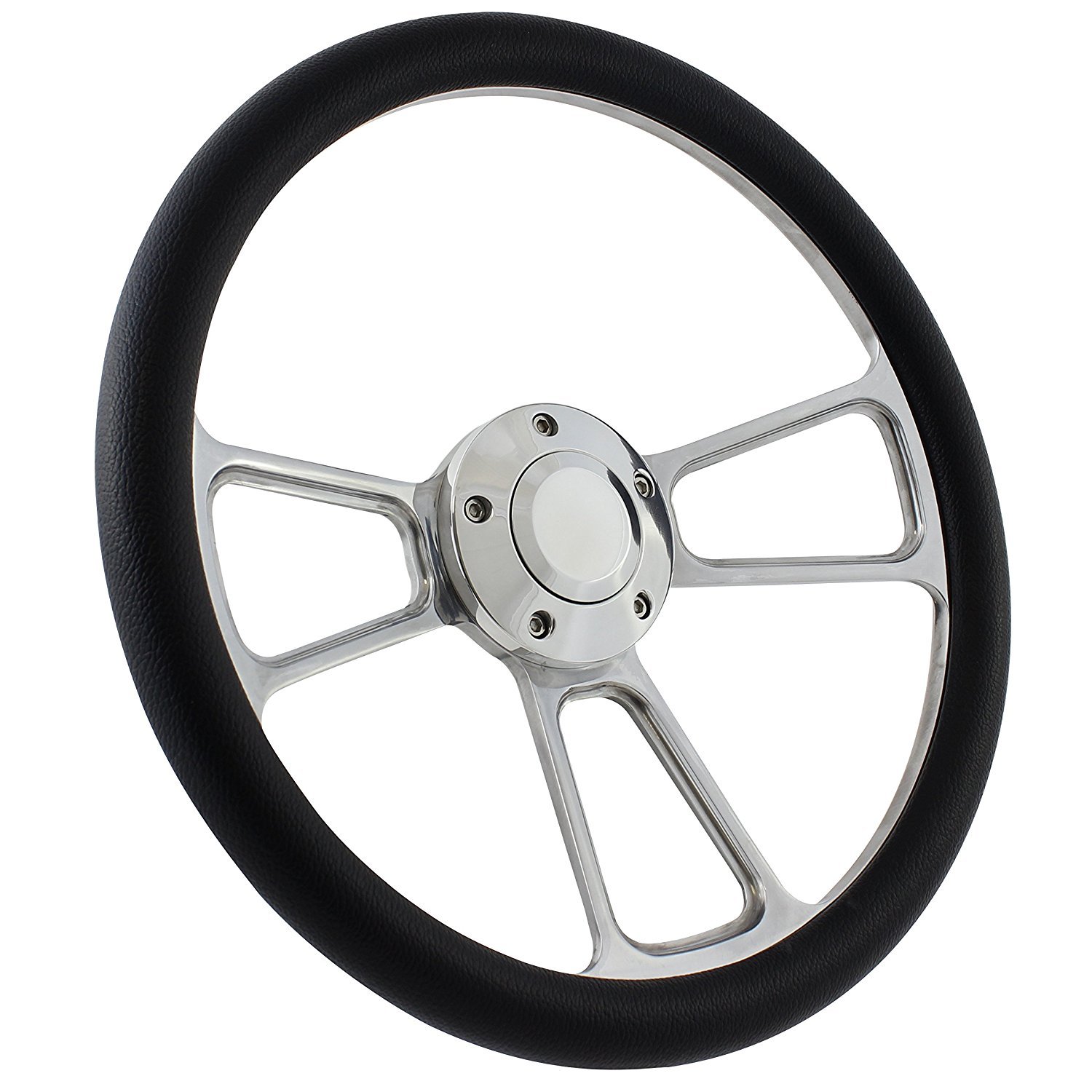 14 Inch Aluminum Boat Steering Wheel with Black Vinyl Half Wrap, Horn Button & Installation Adapter - Perfect for Marine Boats, Fishing Vessels & Water Sports