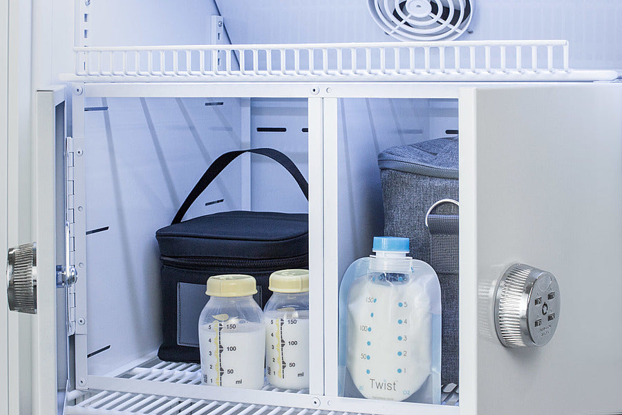 Accucold 8 cu.ft. MOMCUBE Breast Milk Refrigerator with Interior Lockers & Microwave Combo - MLRS8MCLK SCM1000SS - Perfect for Hospitals, Daycares & Breastfeeding Moms