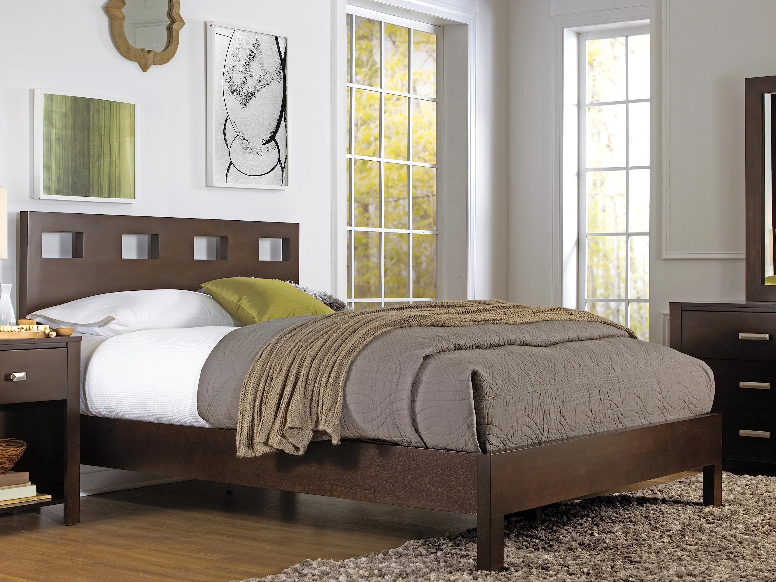 Modus Furniture Solid-Wood Full Bed Frame in Chocolate Brown - Durable Riva Design for Master Bedroom or Guest Room