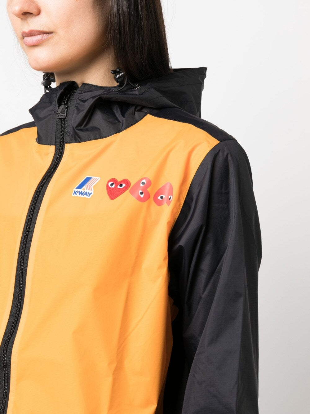 Comme des Garcons x K-WAY Orange Waterproof Windbreaker Coat - Stylish Rain Jacket for Urban Commuting & Outdoor Adventures