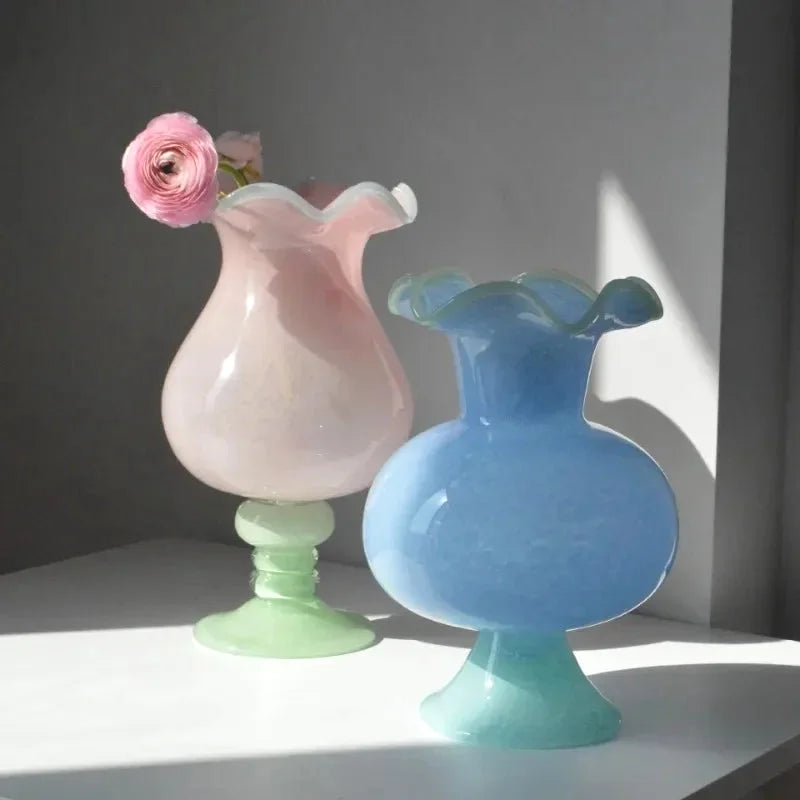 Lily Bloom Pedestal Glass Vase - Elegant 12