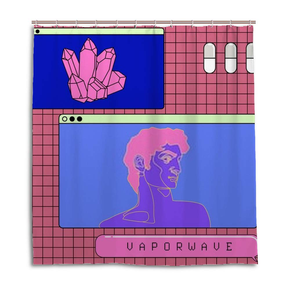 Kuizee Waterproof Shower Curtain - Roman Statue Pink Vaporwave Design, 60x72 Inch Polyester Bathroom Decor, Easy Installation | Water-Repellent Bath Curtain for Modern & Retro Style Bathrooms