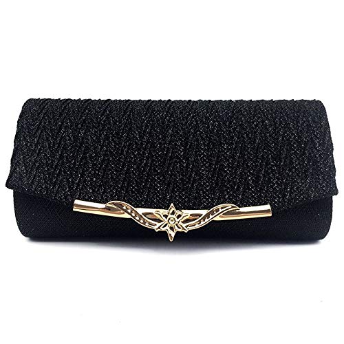 DOSIA Women's Elegant Glitter Evening Clutch Bag - Sparkly Party Wedding Banquet Handbag with Detachable Chain Shoulder Strap (Black) | Perfect for Cocktail Parties, Prom Nights & Formal Events