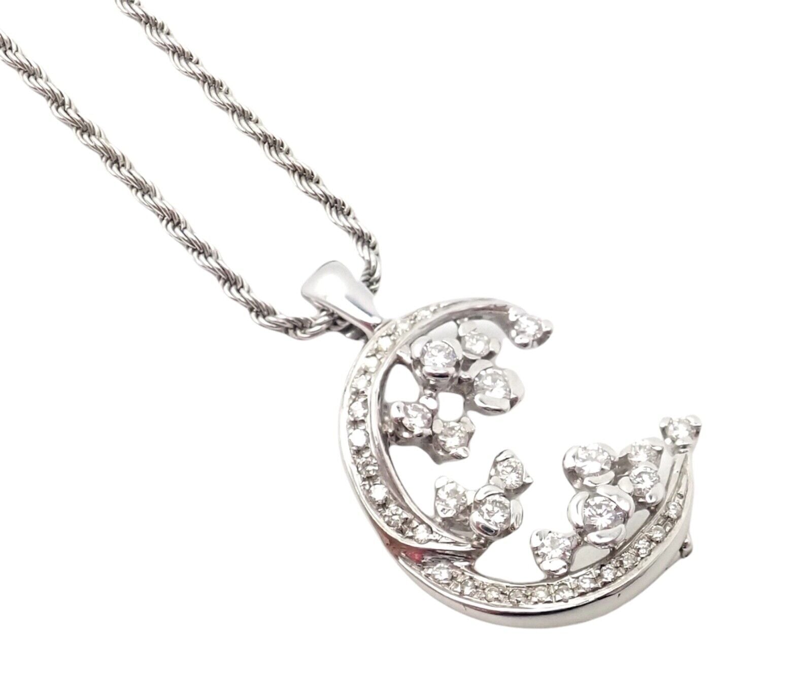 Exquisite Damiani 18K White Gold 1 Carat Diamond Moon & Stars Pendant Necklace - Perfect for Anniversary Gifts & Romantic Occasions
