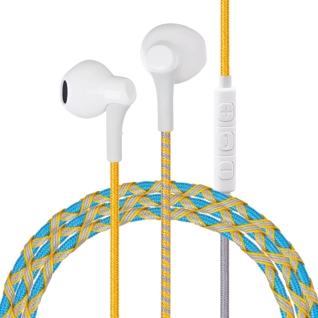 URIZONS Colorful Braided Unbreakable Wired Headphones for Kids - Tangle-Free In-Ear Earbuds with Mic, Compatible with iPhone & Samsung (Includes Protective Case) - Perfect for School, Travel & Gaming