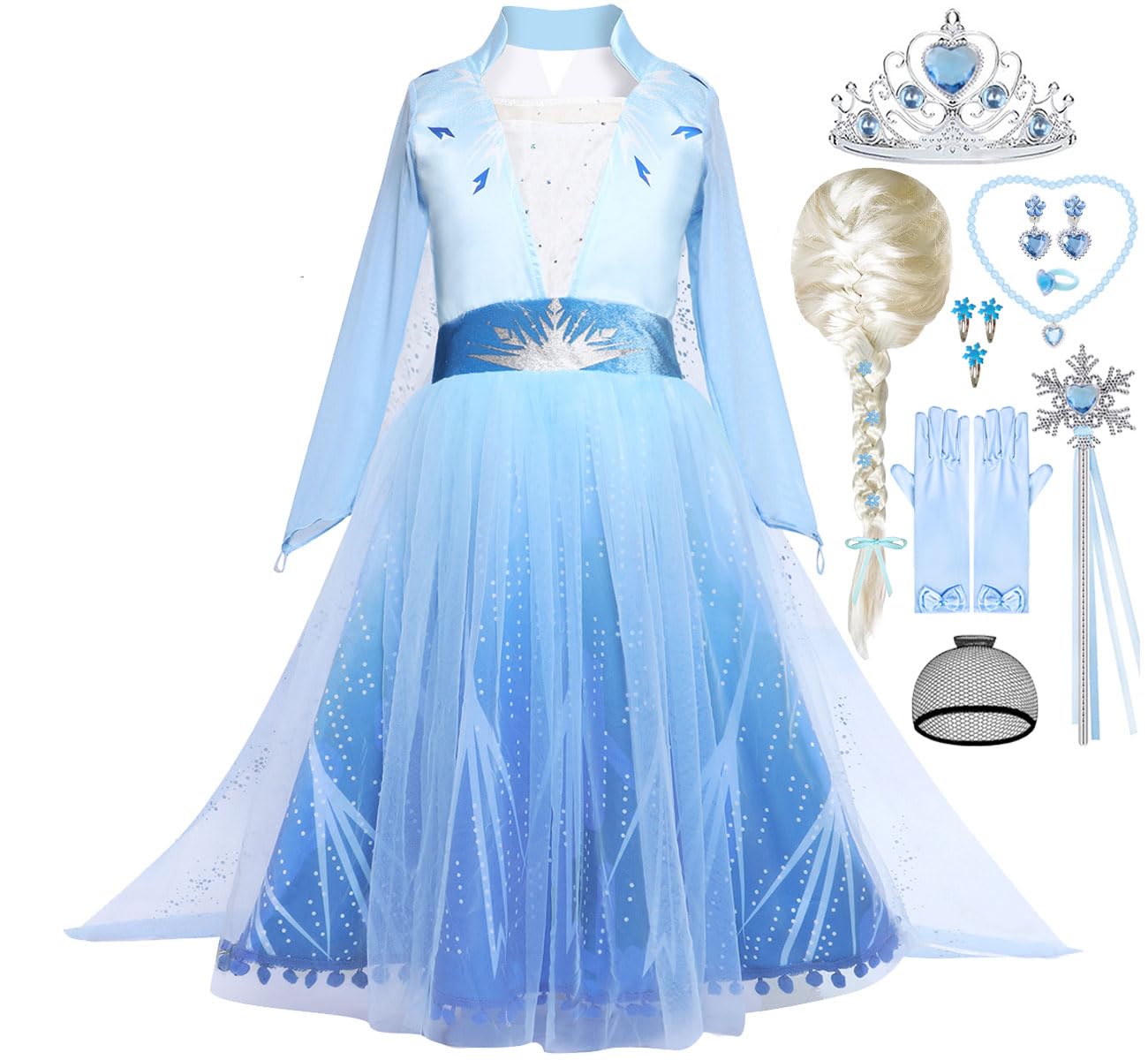 **Elsa Costume for Toddler Girls - Frozen Snow Princess Dress with Wig (Blue) | Halloween, Birthday Party, Christmas Dress Up & Role Play**