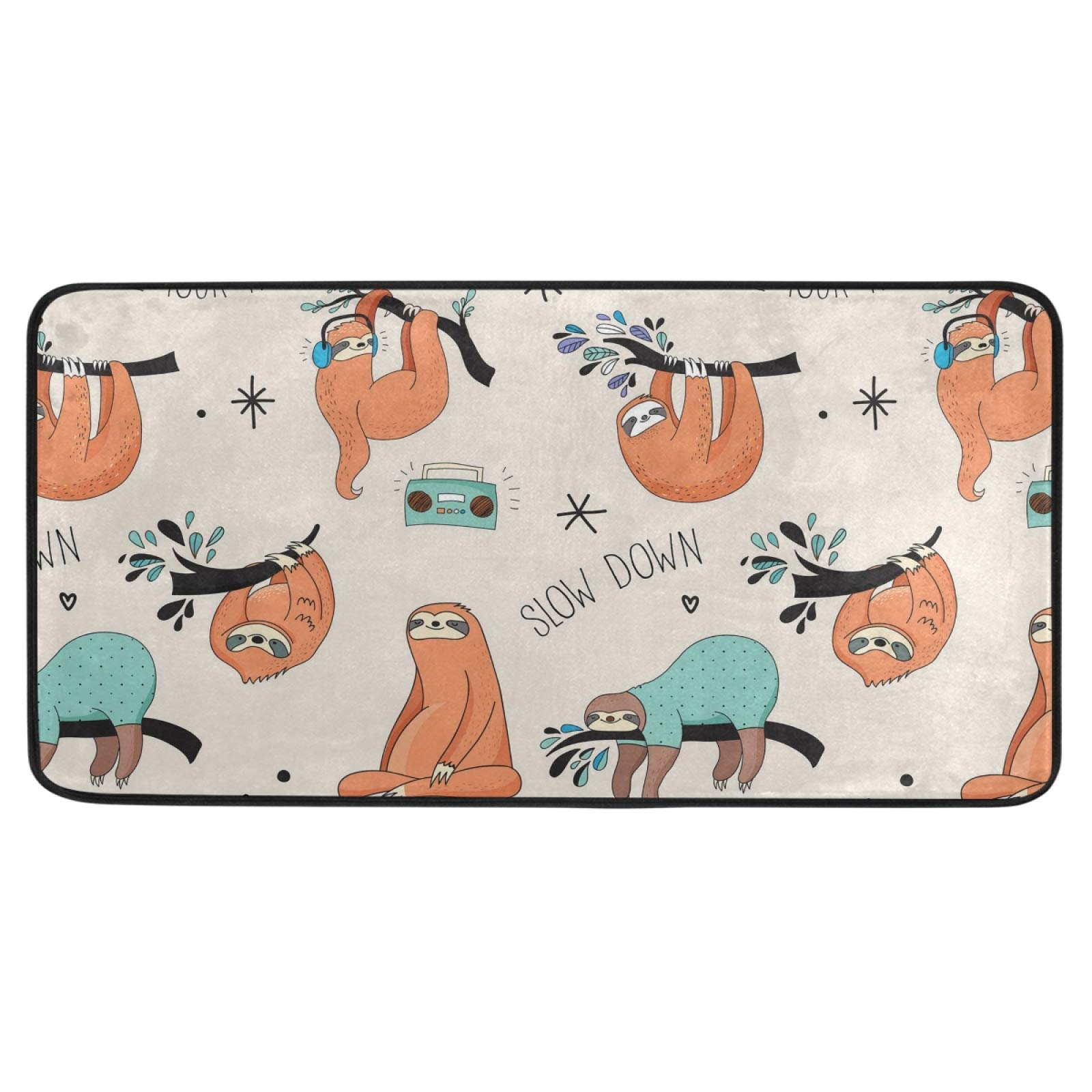 Orange Turquoise Sloths Non-Slip Area Rug 39