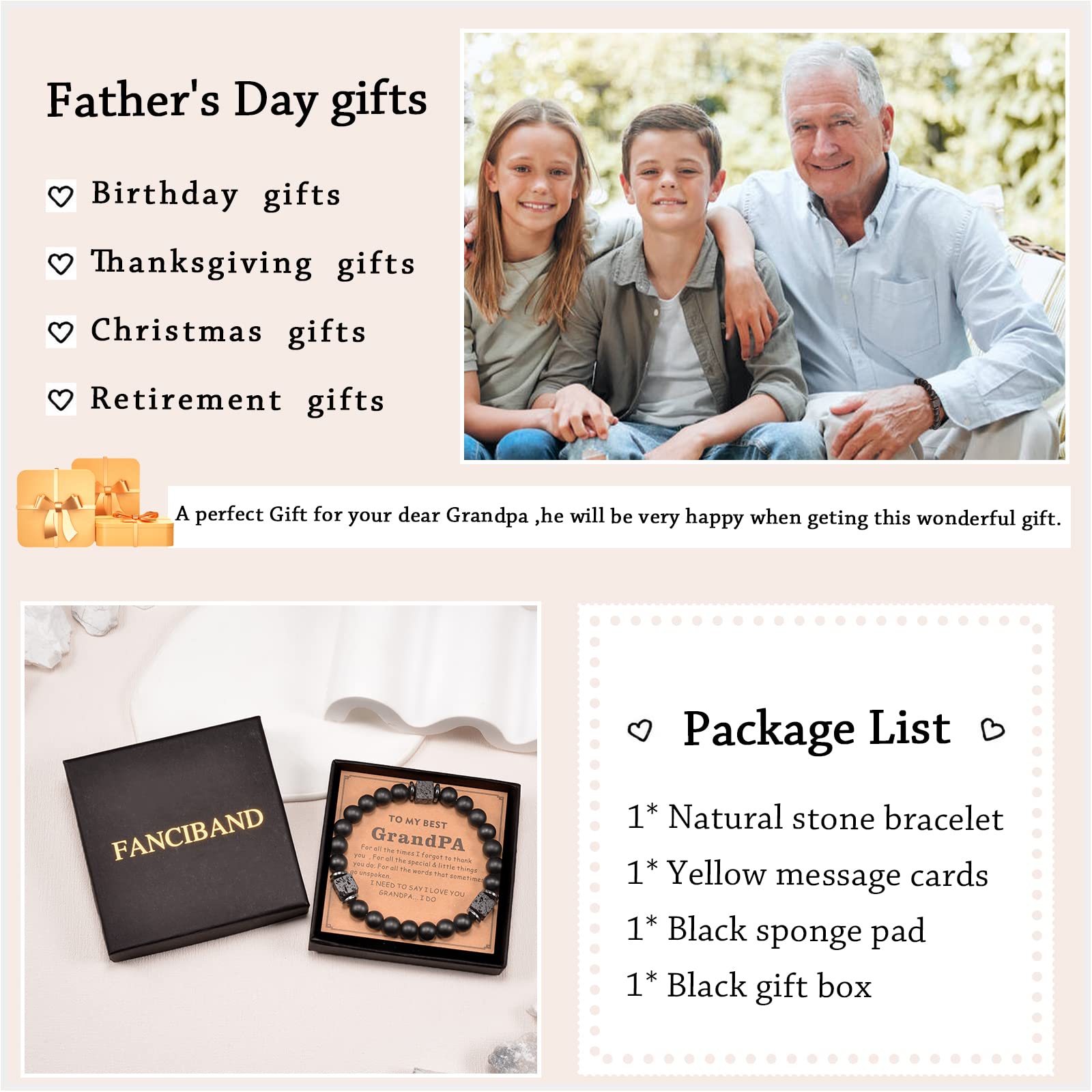 FANCIBAND Natural Stone Bead Bracelet for Men - Perfect Gift for Dad, Grandpa, Stepdad, Boyfriend, Brother | Father's Day, Christmas, Valentine's Day, Birthday, Retirement Gift Idea | Stylish & Meaningful Jewelry for Everyday Wear