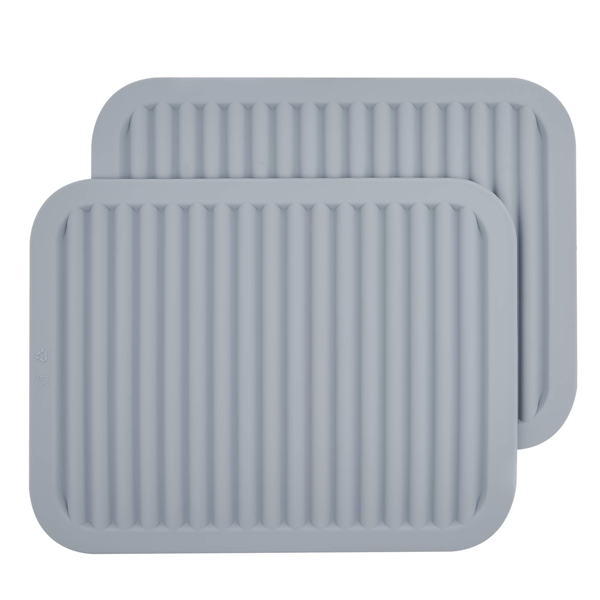 Heat Resistant Silicone Trivets for Hot Pots & Pans - Set of 2 Large 12x9 Inch Kitchen Hot Pads, Flexible Countertop Protector Mats for Dining Table & Quartz Countertops (Light Grey) - Perfect for Serving Dishes, Baking, and Protecting Surfaces from Heat Damage