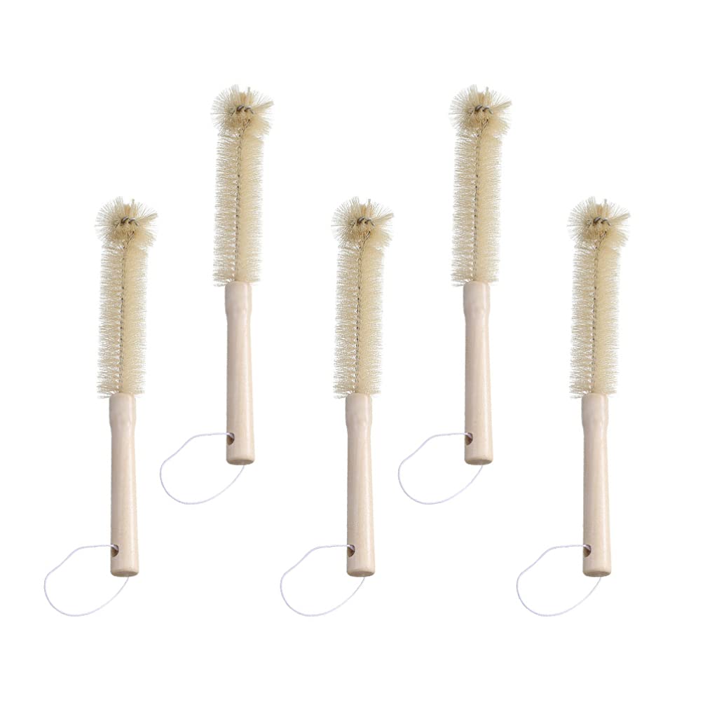 Hemoton 5-Piece Wooden Handle Cleaning Brush Set - Water Bottle Brush, Milk Bottle Cleaner, Tube Brush for Kitchen, Baby Bottles & Travel Mugs - Natural Beech Wood Handle for Safe & Effective Cleaning