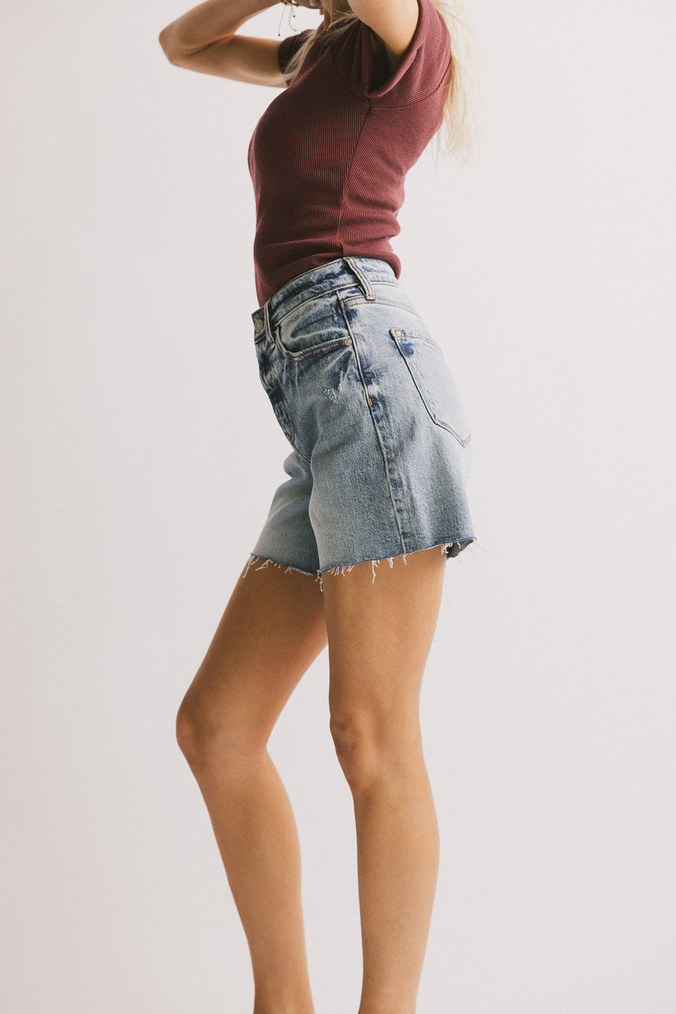 Ariel Distressed Denim Shorts for Women - High Waisted Ripped Jean Shorts with Stretch, Comfortable Summer Casual Shorts for Outfits, Beach, Travel and Streetwear