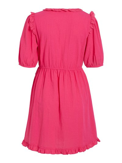 Lipa V-Neck Dress - Women's Flowy Pink Yarrow Summer Dress for Casual Wear, Beach Outings & Date Nights