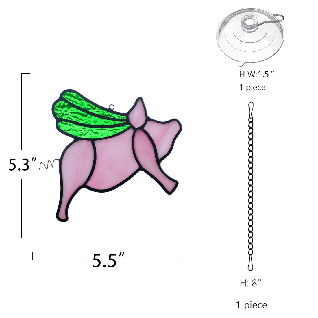 BOXCASA Flying Pig Stained Glass Window Hanging Decor - Cute Pig Sun Catcher for Indoor Windows, Funny Piggy Ornament - Lucky Animal Gift for Pig Lovers, Kids, Girls, Women & Moms (Perfect for Birthday Gifts, Home Decor, Nursery Room & Office Windows)