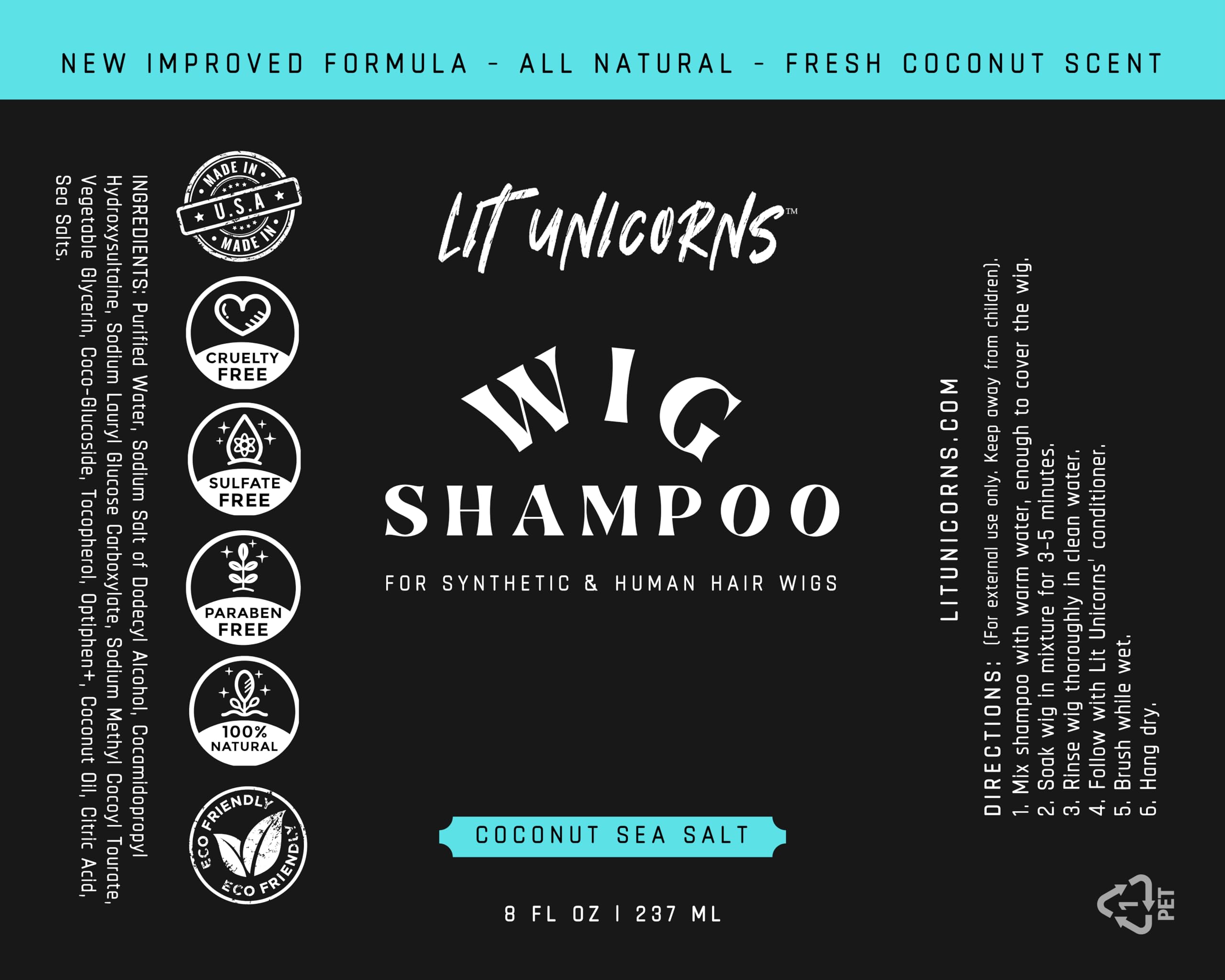 All Natural Shampoo & Conditioner Set for Human Hair & Synthetic Wigs - Coconut Scented Cleansing Formula to Detangle & Soften - Keeps Wigs Fresh & Long-Lasting - Perfect for Daily Care, Salon Use & Wig Maintenance
