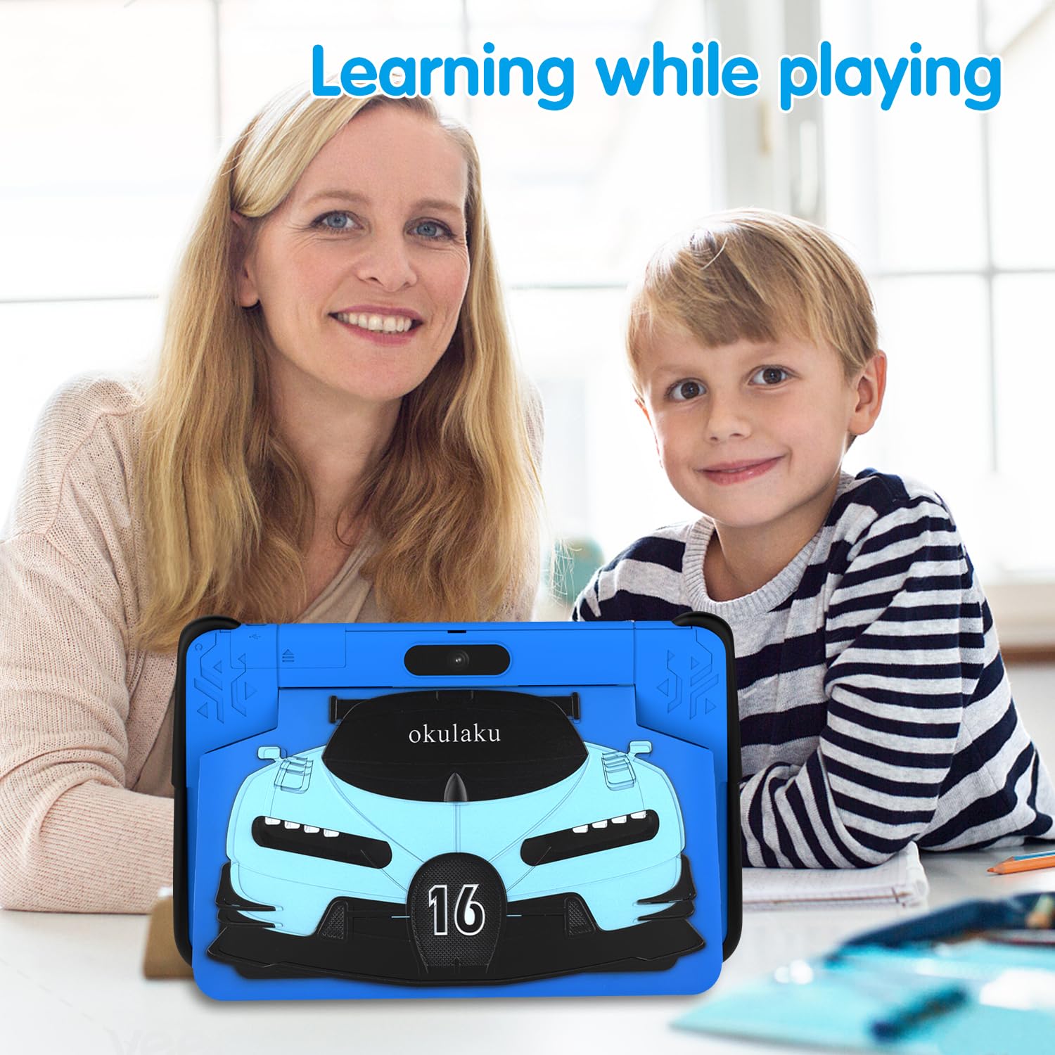 10 Inch Kids Tablet - Android Learning Tablet with WiFi, Dual Camera & 32GB Storage | Parental Control, Shockproof Case | Preloaded with Netflix & YouTube | Perfect for Boys & Girls (Blue) - Ideal for Homeschooling, Travel & Educational Playtime