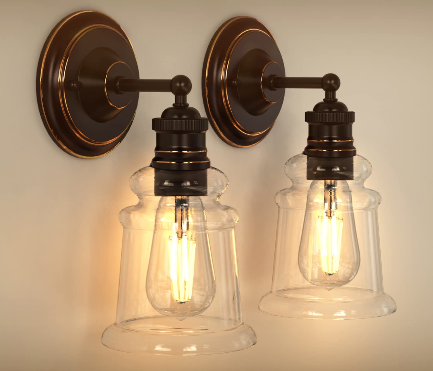 BONHAR RR05B Dark Bronze Vanity Light - Industrial Farmhouse Wall Sconce with Clear Glass Shade for Bathroom & Bedroom