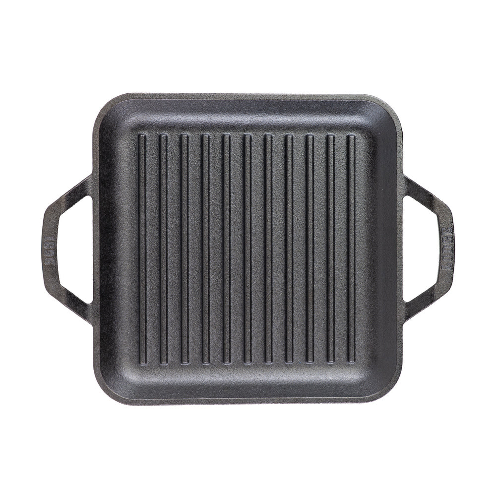 Cast Iron CHEF COLLECTION Square Grill Pan 28cm - Premium Non-Stick Griddle for Steak, Burgers & Vegetables - Perfect for Indoor & Outdoor Cooking, BBQ, Camping & Kitchen Use