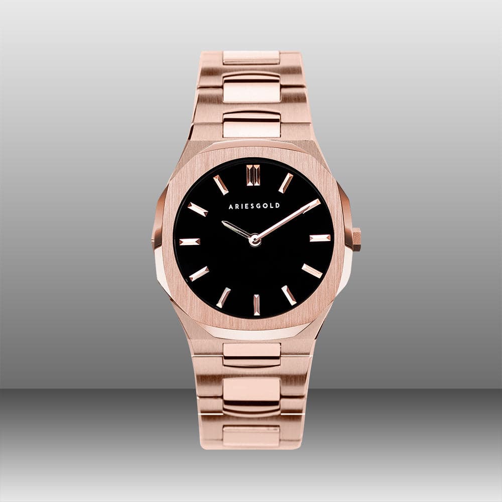 ARIES GOLD Limited Edition Women's Watch - Rose Gold & Black Rubber Strap - Luxury Fashion Timepiece for Women - Perfect for Office, Party & Everyday Wear