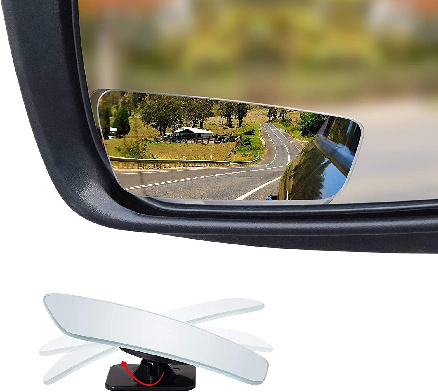 HD Glass Blind Spot Mirror - Convex Sickle Shape for 360° Adjustment, Wide Angle Rear View Mirror (1 Pair) - Perfect for Trucks, SUVs & Cars to Eliminate Blind Spots