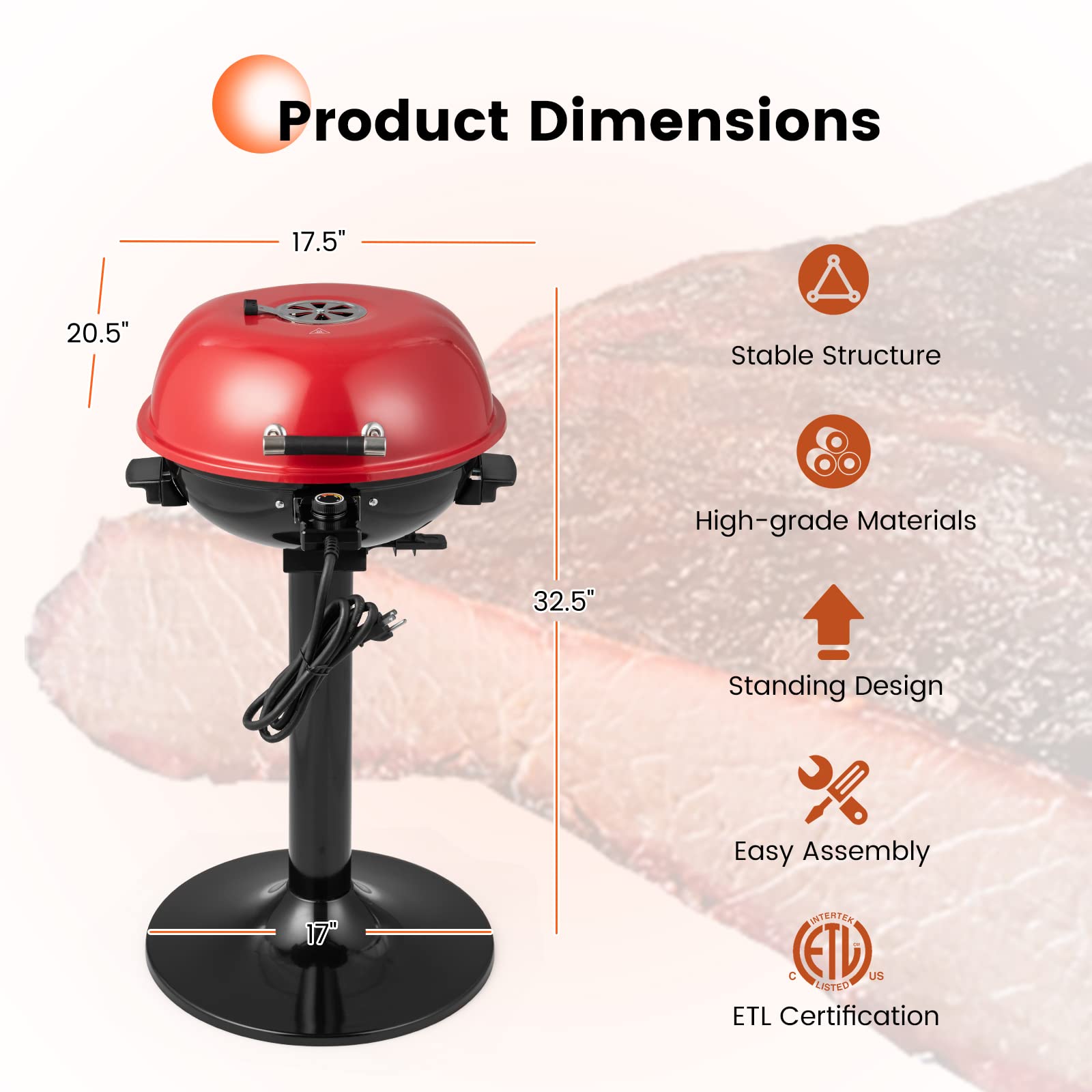 HAPPYGRILL 1600W Electric Outdoor BBQ Grill with Warming Rack - Portable Stand Grill for 15 People - Perfect for Backyard, Camping, and Picnic Parties