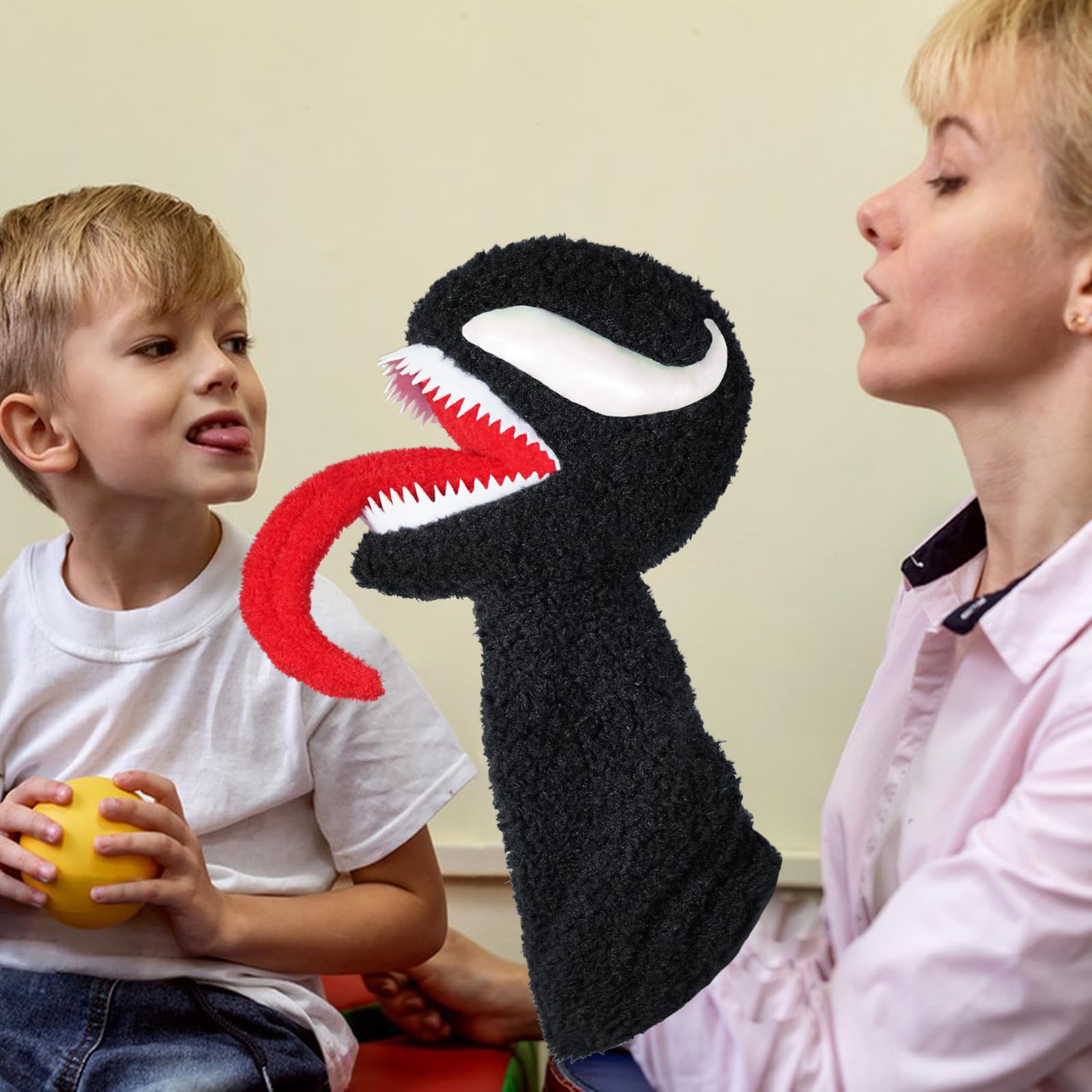 19 Inch Venom Plush Hand Puppet with Movable Mouth - Soft Venom Stuffed Toy for Kids, Marvel Fans & Collectors - Perfect for School Plays, Family Puppet Theater & Superhero Role Play