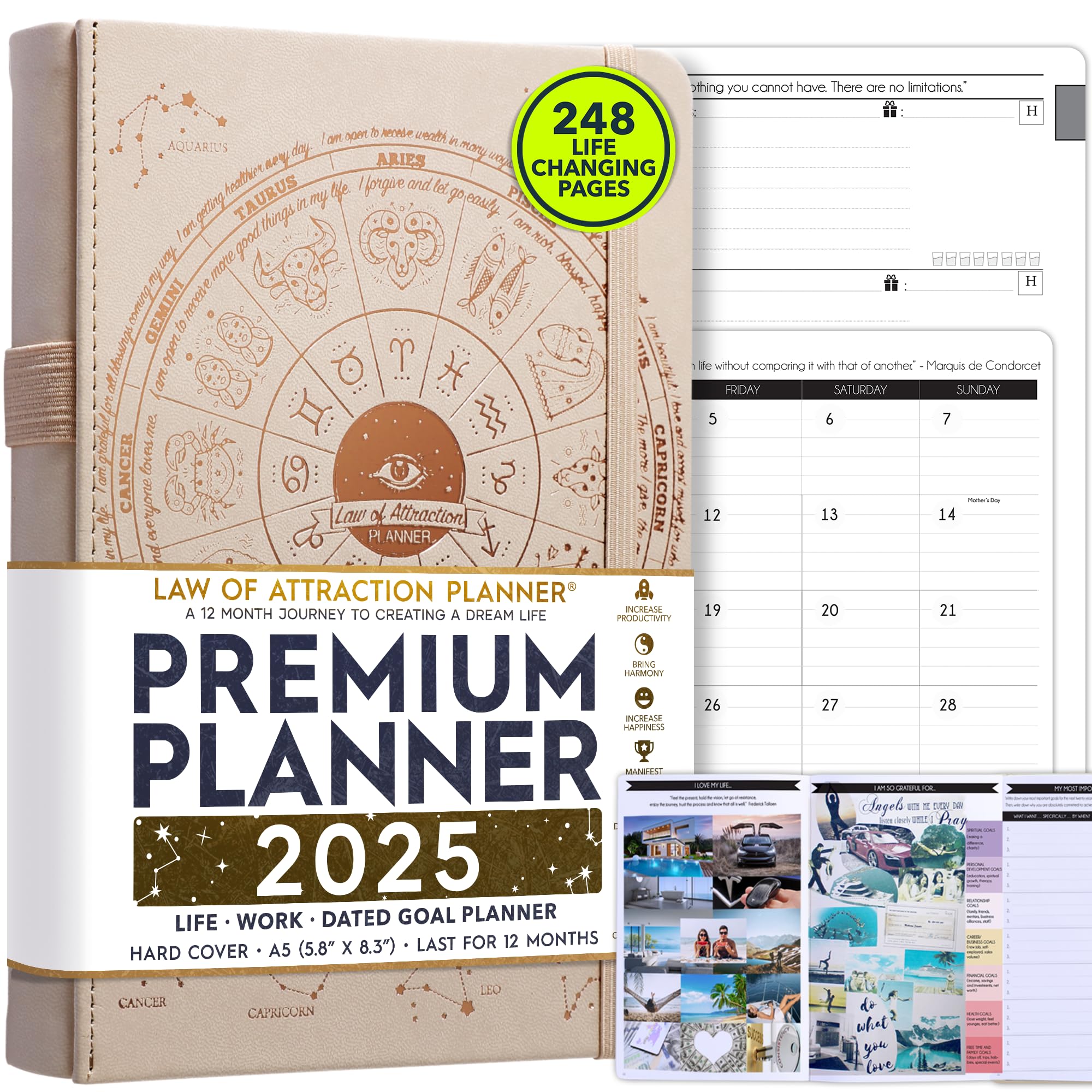 2025 Law of Attraction Planner - Hourly, Weekly & Monthly Goal Setting Organizer | 12-Month Productivity Journal with Gratitude Tracking, Foldable Vision Board, Gift Box & Stickers - Perfect for Manifestation, Self-Improvement & Daily Planning