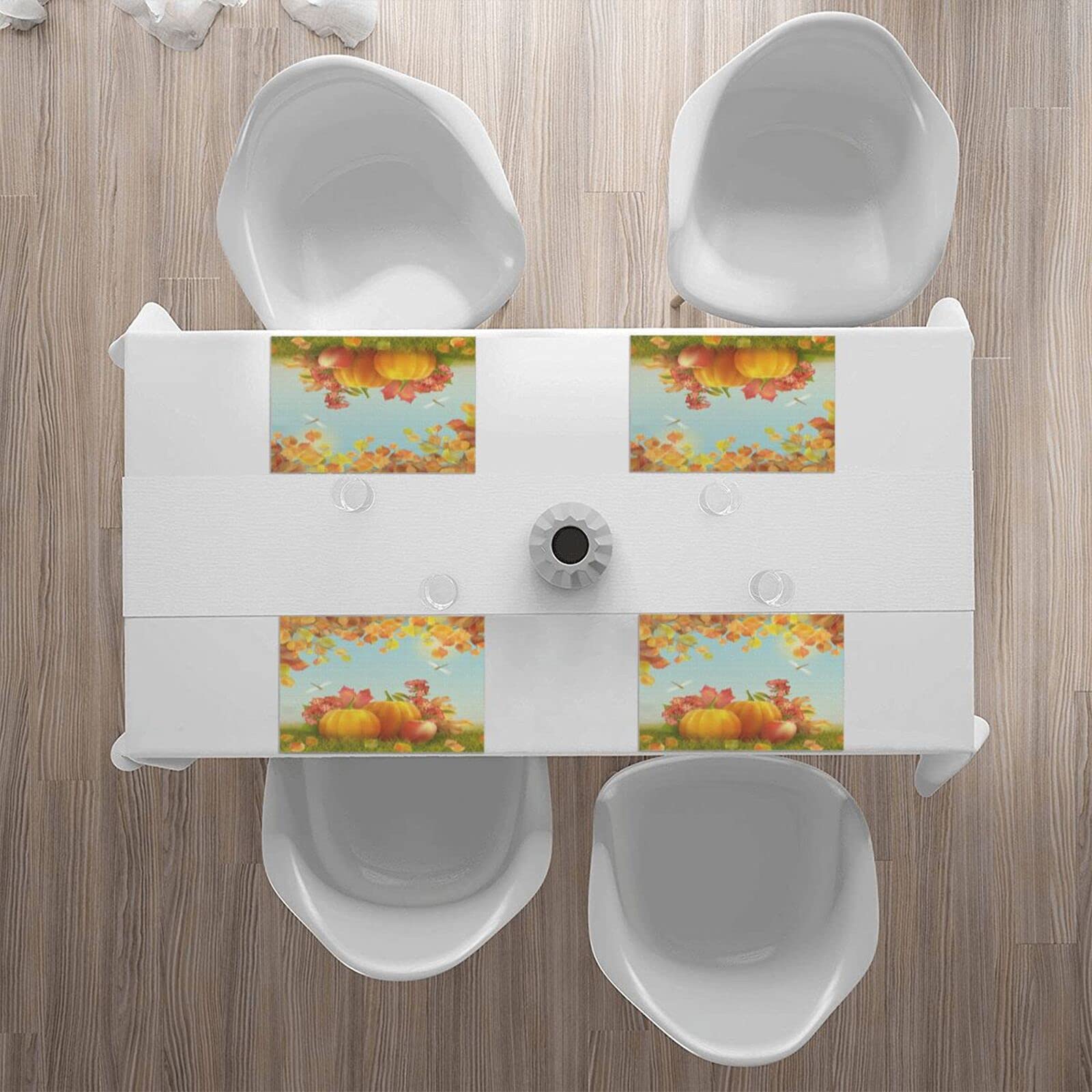 Happy Thanksgiving Day Placemats Set of 4 - 12 x 18 Inch Fall Leaves Design Washable & Heat-Resistant Table Mats for Kitchen Dining - Orange Home Decor | Perfect for Thanksgiving Dinner, Autumn Parties & Holiday Table Settings