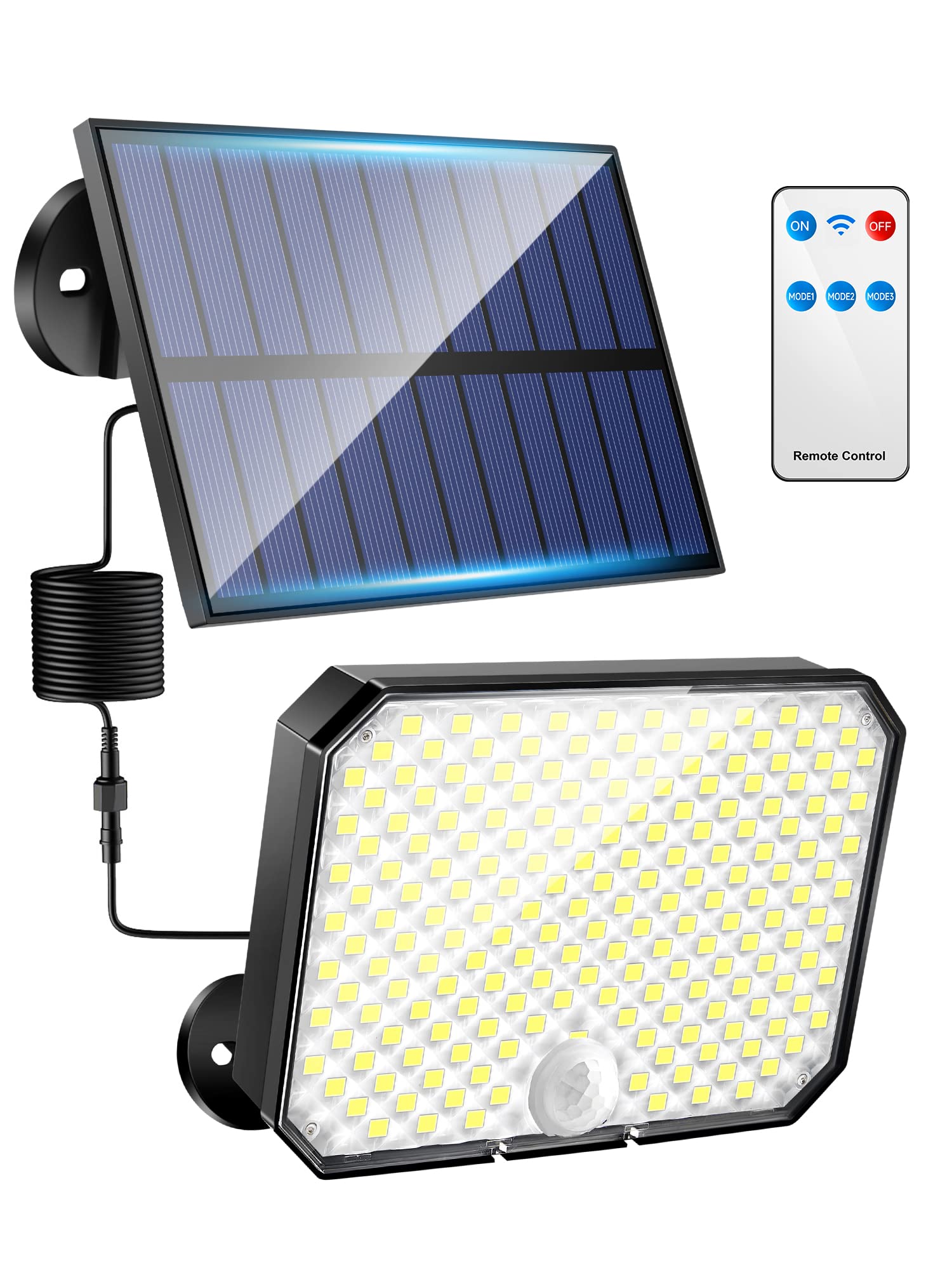 One Fire 190LED Solar Outdoor Lights - 1500LM Waterproof IP65 Solar Flood Lights with Motion Sensor & Remote Control, 3 Modes Security Lighting for Backyard, Garage, Pathway (Ideal for Home Security & Landscape Illumination)