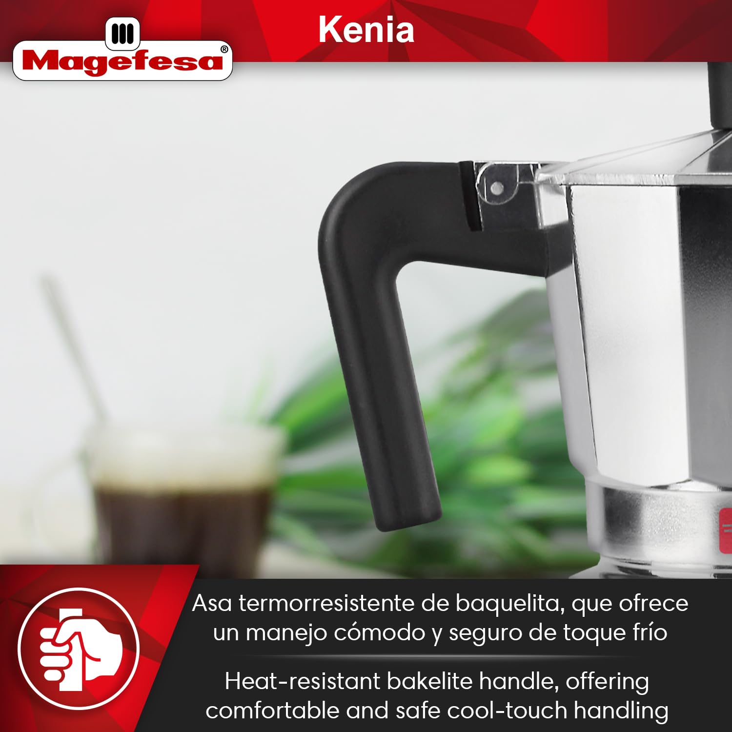 MAGEFESA Kenia Stovetop Espresso Moka Pot - 3 Cup (5 oz) Italian Aluminum Coffee Maker for Cuban Coffee, Extra Thick & Heat Resistant with Ergonomic Handle - Perfect for Home, Office & Camping Brewing