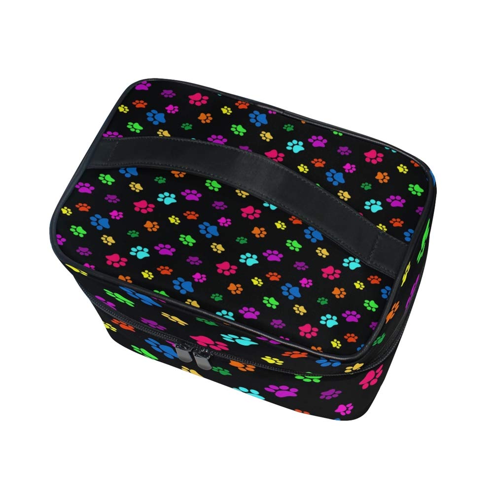 Colorful Dog Paw Print Travel Cosmetic Bag - Waterproof Makeup Toiletry Organizer Pouch for Women & Girls | Perfect for Gym, Vacation & Daily Storage