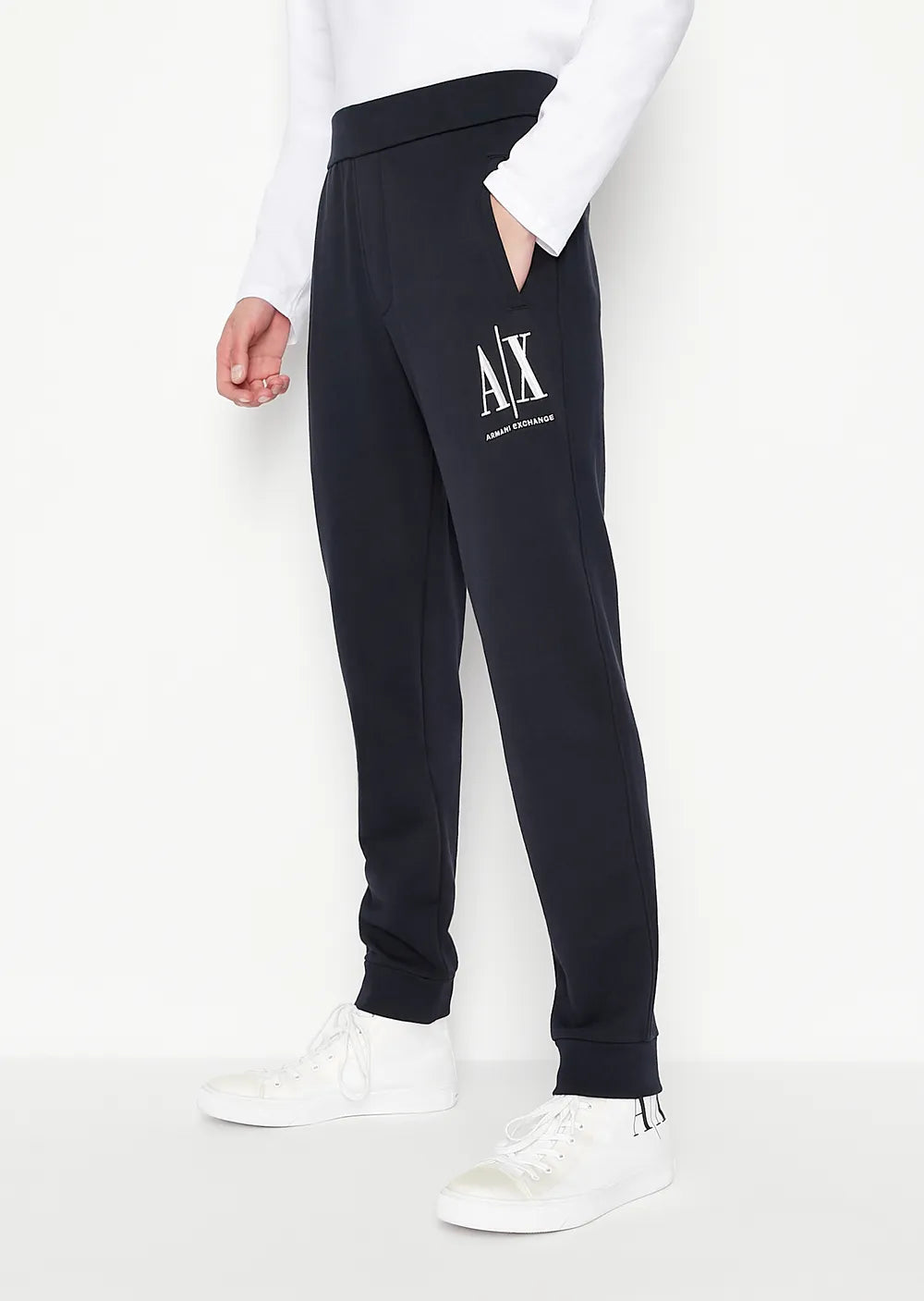 Armani Exchange Icon Logo Cotton Sweatpants for Men - Navy & White - Casual Lounge & Gym Wear