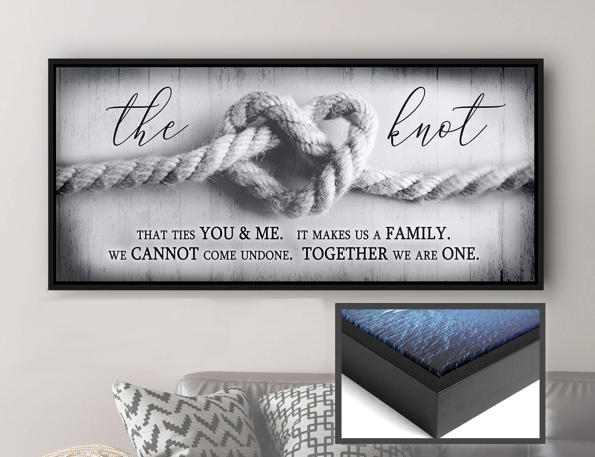 Romantic The Knot Wall Art - Love Sign with Black Floating Frame (42x19) - Large Framed Wall Decor for Bedroom, Master Bedroom & Couples - Perfect Over the Bed Decor for a Cozy & Stylish Space