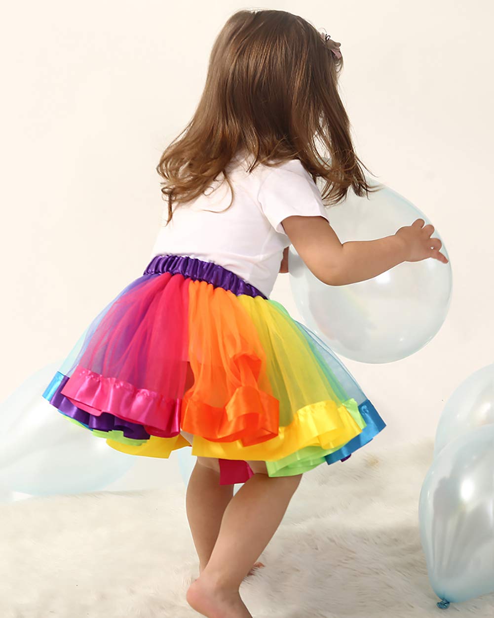 JiaDuo Girls Layered Rainbow Tutu Skirt with Bow - Ballet Dance Skirt for Kids, Toddler & Baby - Perfect for Dance Recitals, Birthday Parties & Dress Up Play