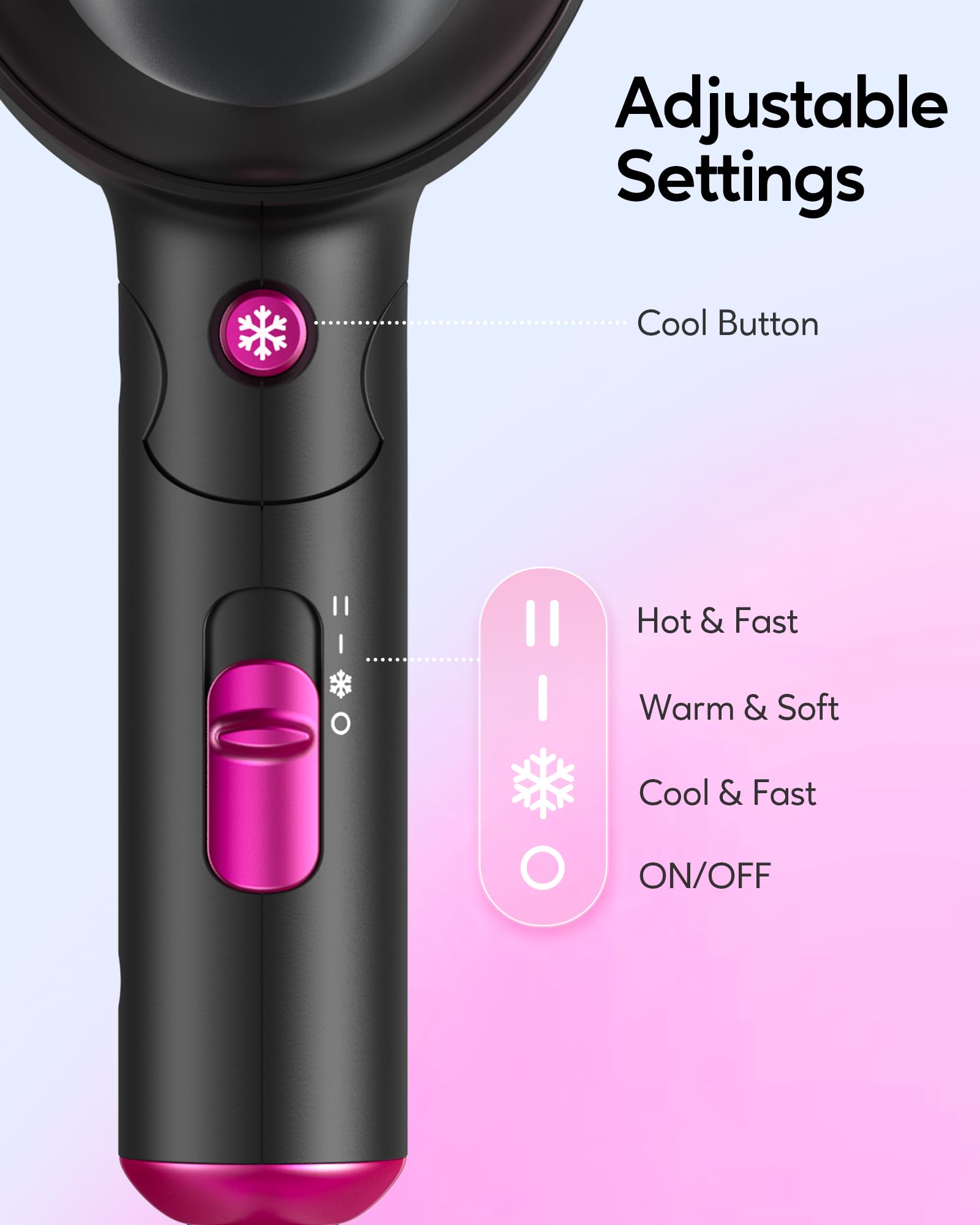 Wavytalk 1600W Foldable Hair Dryer with Diffuser - Lightweight Blow Dryer for Curly Hair, Black | Perfect for Travel, Home & Salon Styling