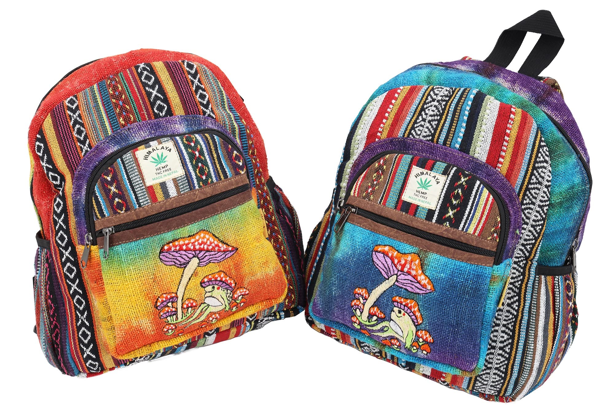 Himalayan Handmade Rainbow Hemp Backpack - Small Hippie Festival Hiking Tablet Bag - Eco-Friendly Fair Trade Travel Daypack for Women & Men - Perfect for Music Festivals, Camping, and Daily Use