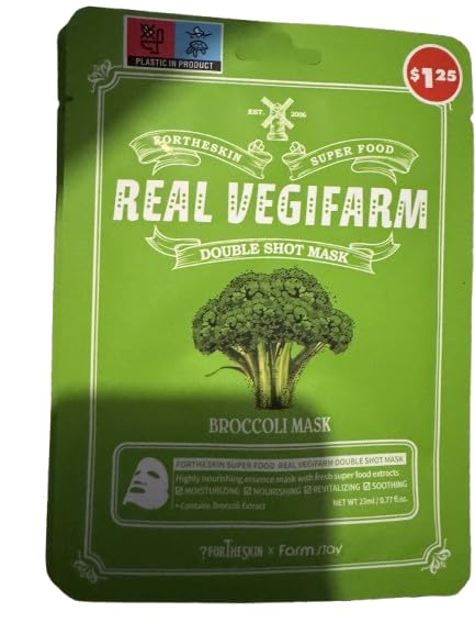 FORTHESKIN Super Food Real Vegifarm Double Shot Broccoli Sheet Mask - Hydrating Ampoule Essence with Broccoli Extract for Dry & Dull Skin | Soothing, Nourishing & Revitalizing Face Mask | Perfect for Nighttime Skincare & Spa Days