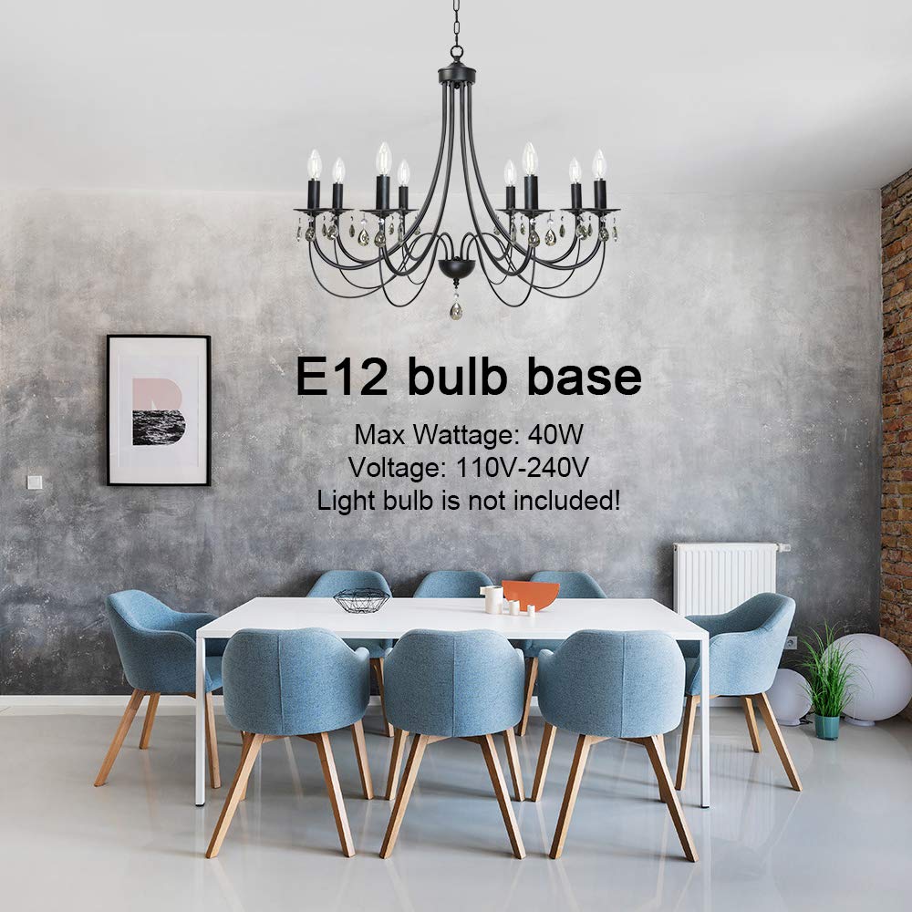 Modern 8-Light Black Crystal Chandelier - Mid Century Ceiling Lighting Fixture for Dining Room, Kitchen Island & Entryway - Elegant Pendant Light with Clear Crystals for Home Decor